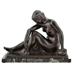 Art-déco-Bronze-Skulptur eines nackten Badeakts von Jaume Martrus Y Riera 1925 G. Bechini