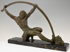 Art Deco Bronze Sculpture Bending Bar Man L'age Du Bronze Demetre H. Chiparus