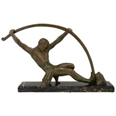 Art Deco Bronze Sculpture Bending Bar Man L'age Du Bronze Demetre H. Chiparus