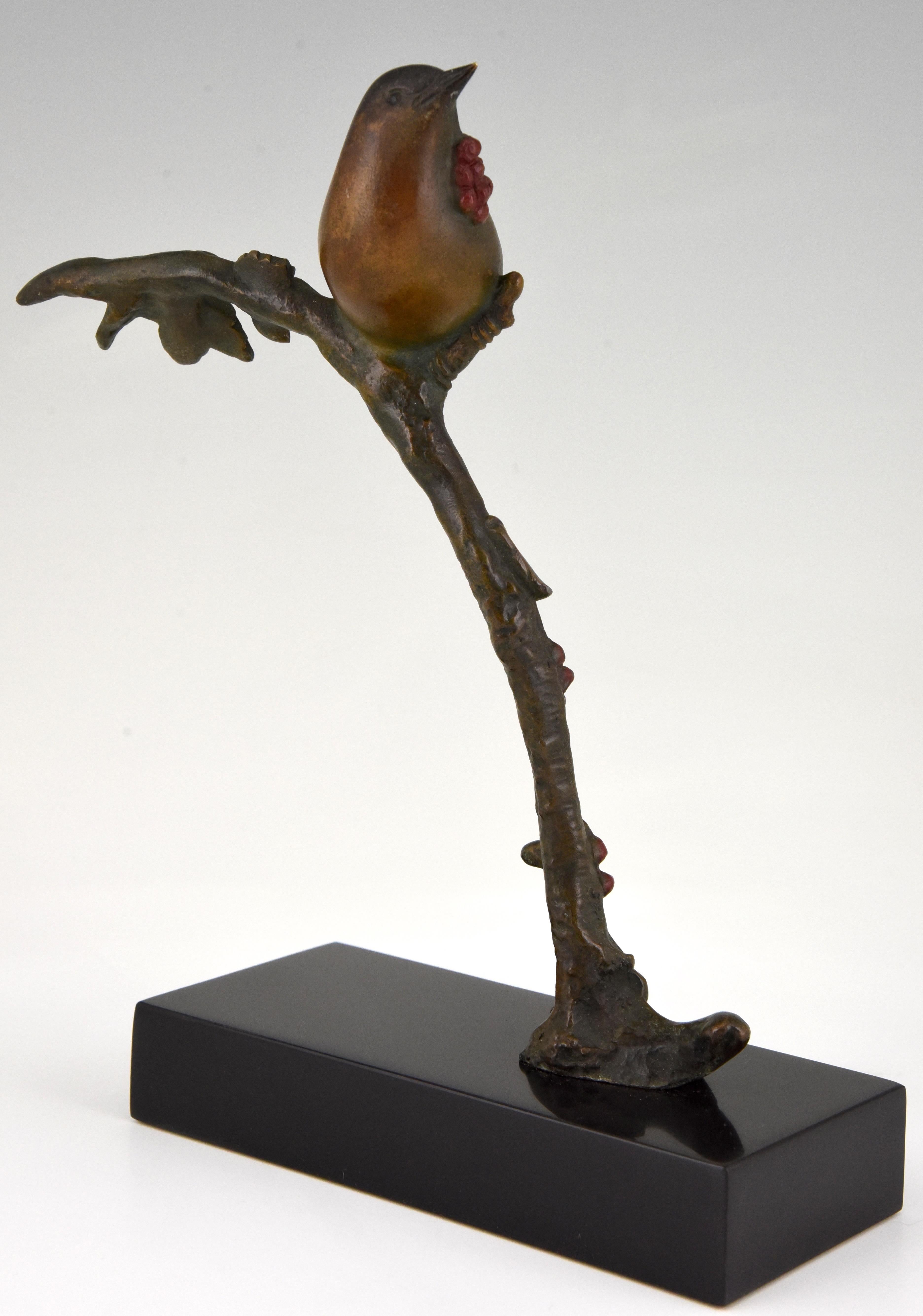 Art Deco Bronze Sculpture Bird on a Branch, Irénée Rochard, 1930 In Good Condition In Antwerp, BE