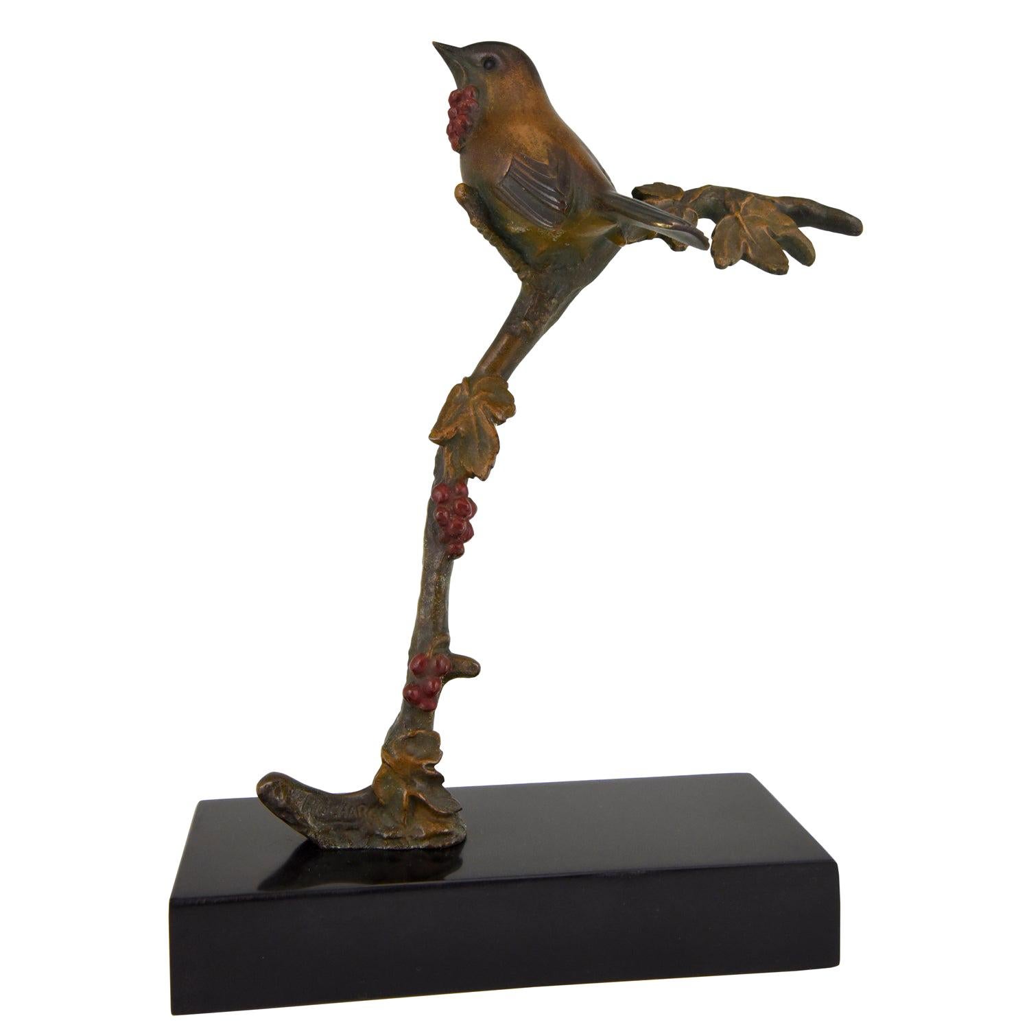 Art Deco Bronze Sculpture Bird on a Branch, Irénée Rochard, 1930