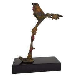 Sculpture en bronze Art déco Oiseau sur une branche, Irénée Rochard, 1930