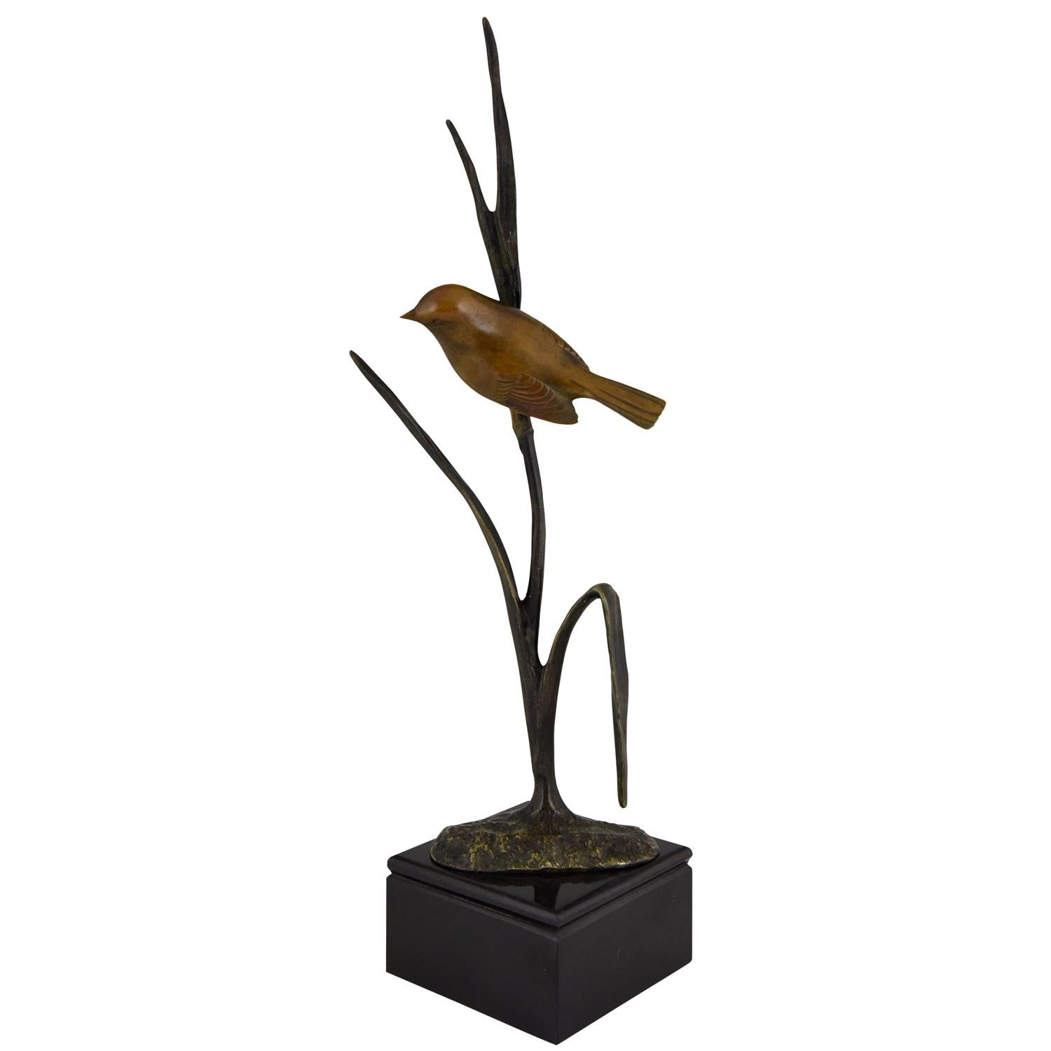 Art Deco Bronze Sculpture Bird on a Branch Irenee Rochard 1930 France