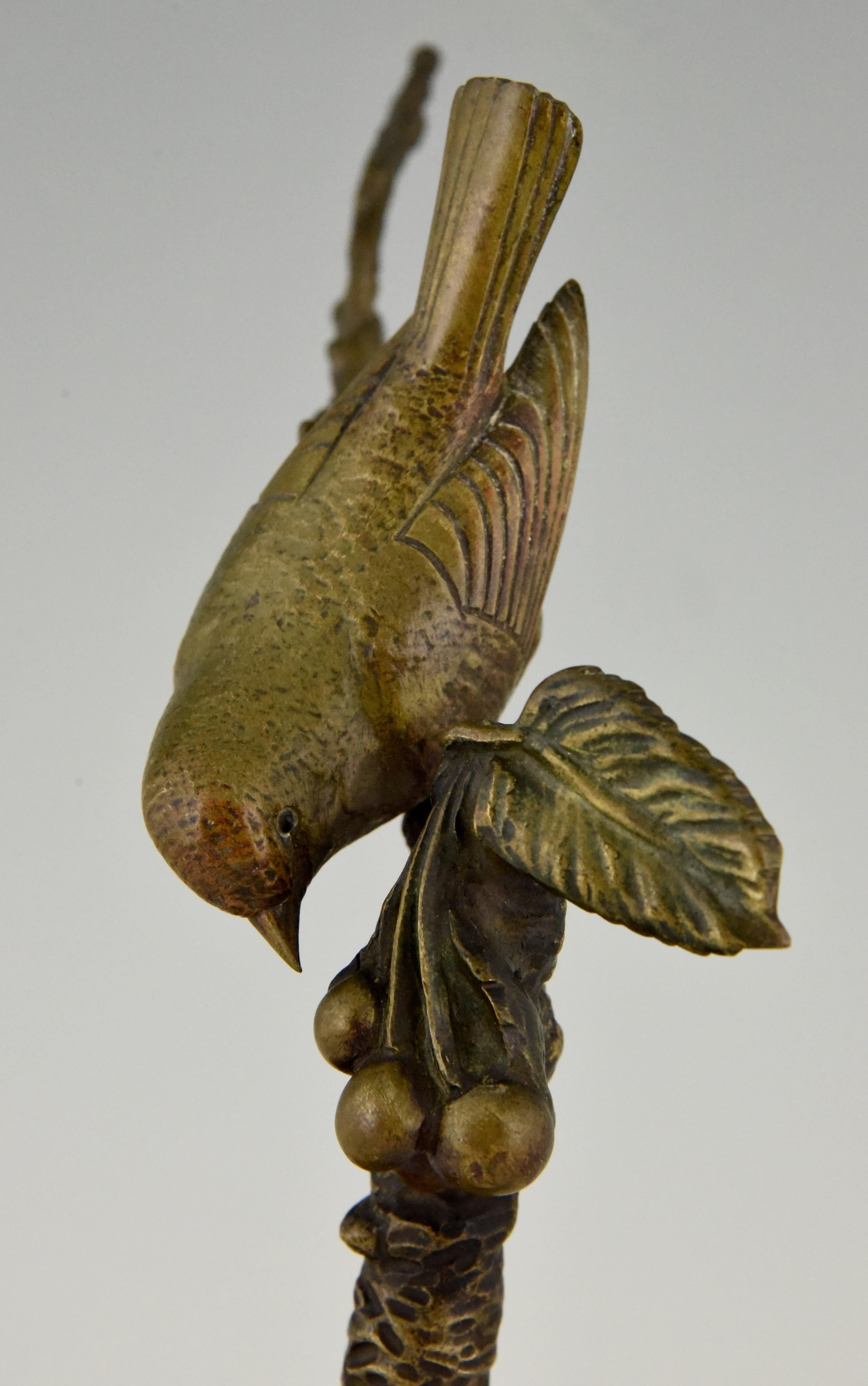 Art Deco Bronze Sculpture Bird on a Branch with Berries I . Rochard 1930 France 1
