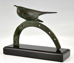 Art Deco Bronze Sculpture Bird on Horseshoe by André Vincent Becquerel 1930