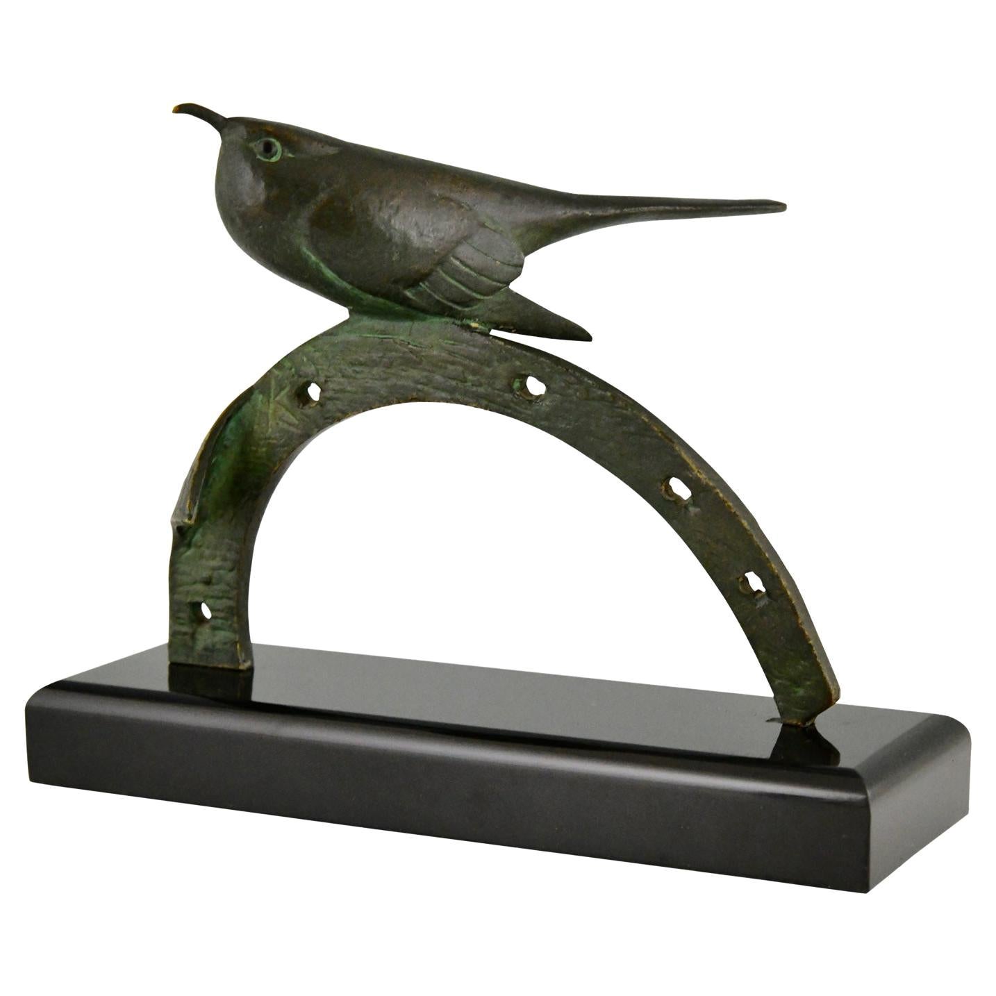 Art Deco Bronze Sculpture Bird on Horseshoe by André Vincent Becquerel 1930 For Sale