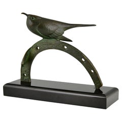 Art Deco Bronze Sculpture Bird on Horseshoe by André Vincent Becquerel 1930