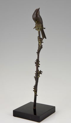 Art Deco Bronze Sculpture Bird on Thistle André Vincent Becquerel, France, 1930