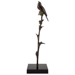 Art Deco Bronze Sculpture Bird on Thistle André Vincent Becquerel, France, 1930