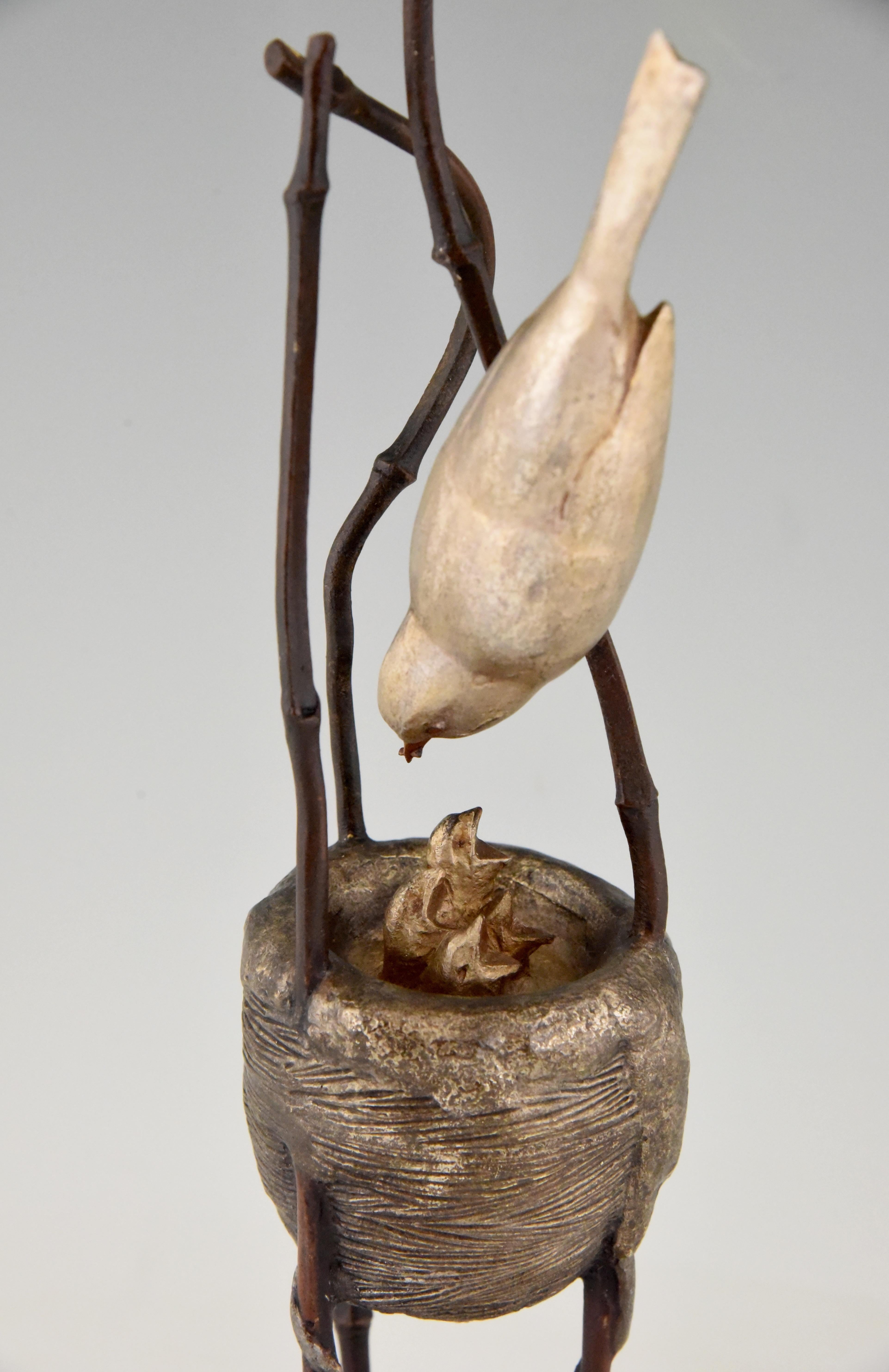 20th Century Art Deco Bronze Sculpture Birds in a Nest André Vincent Becquerel France, 1925