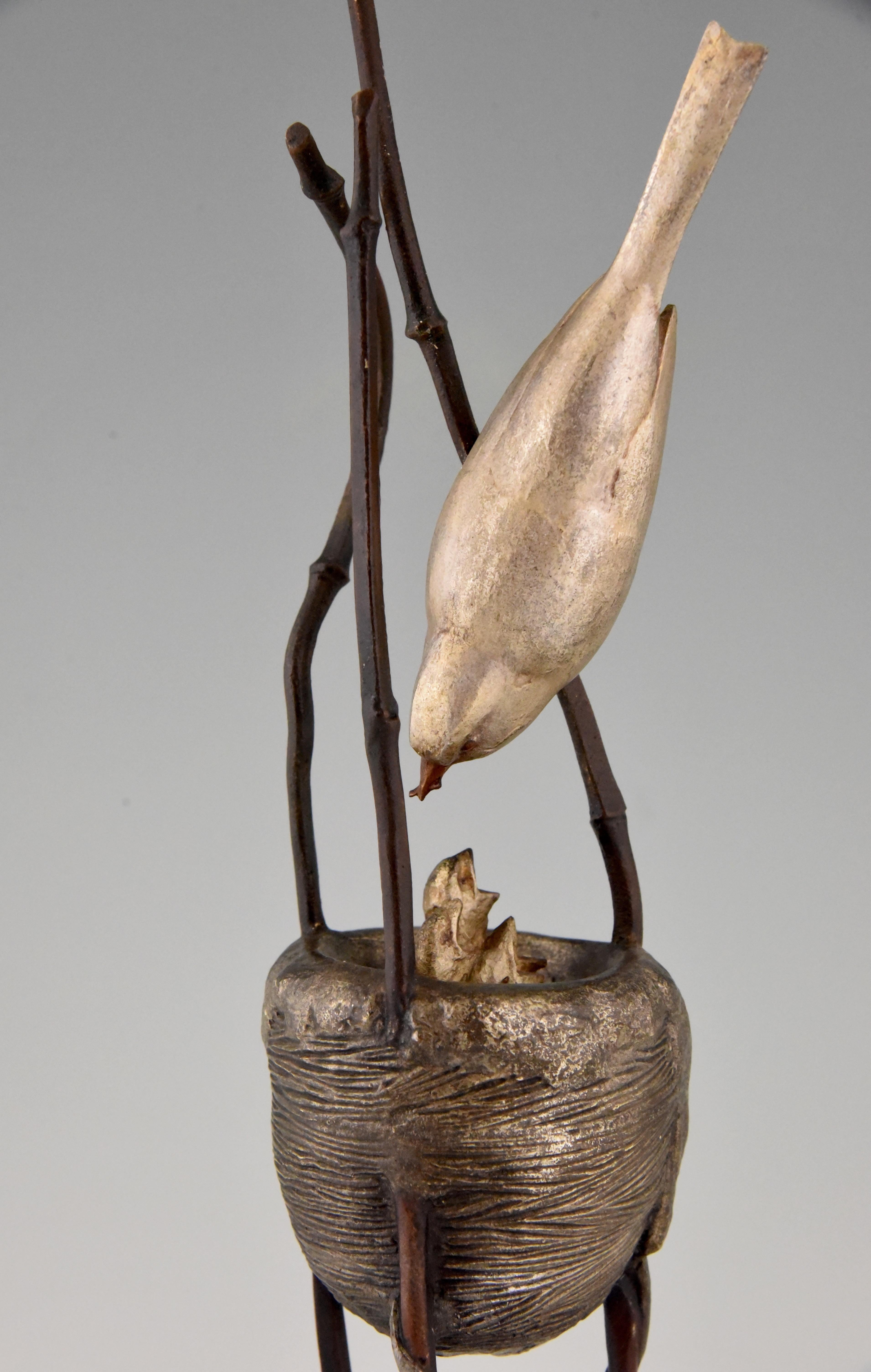 Art Deco Bronze Sculpture Birds in a Nest André Vincent Becquerel France, 1925 1