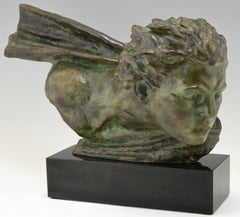 Art Deco Bronze Sculpture Bust Aviator Jean Mermoz Alexandre Kelety, 1930 France
