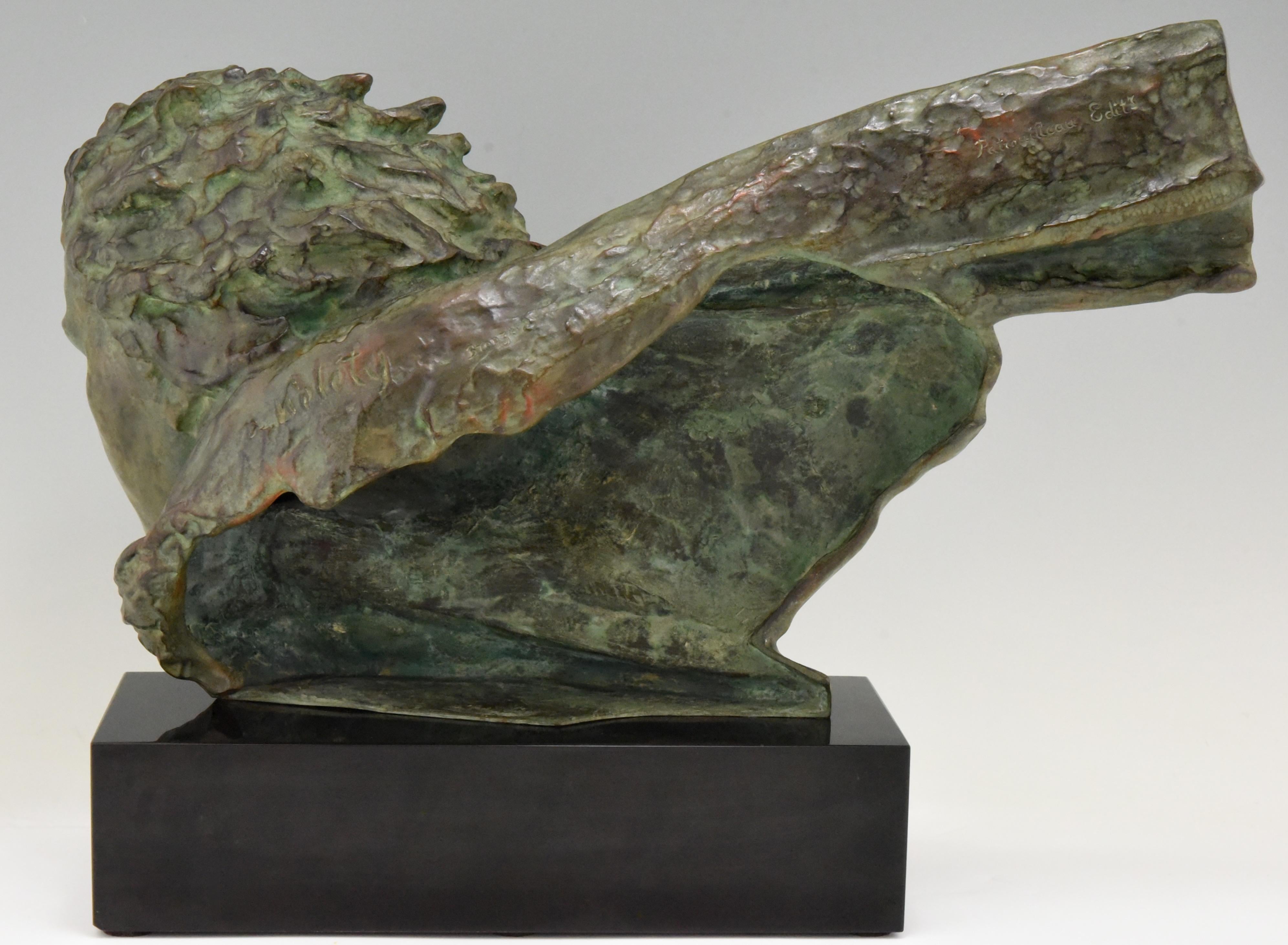 Mid-20th Century Art Deco Bronze Sculpture Bust Aviator Jean Mermoz Alexandre Kelety, 1930 France