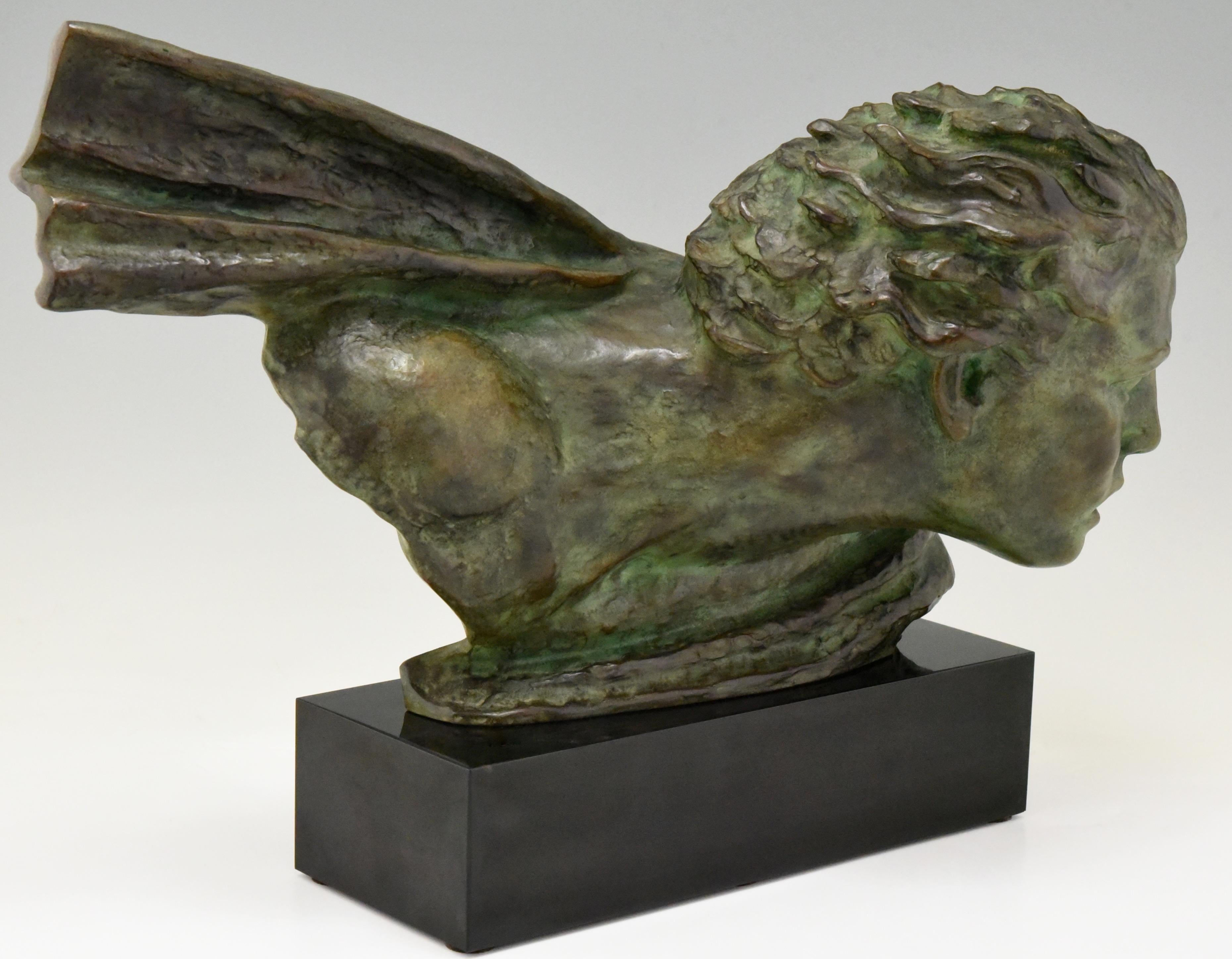 Art Deco Bronze Sculpture Bust Aviator Jean Mermoz Alexandre Kelety, 1930 France 2