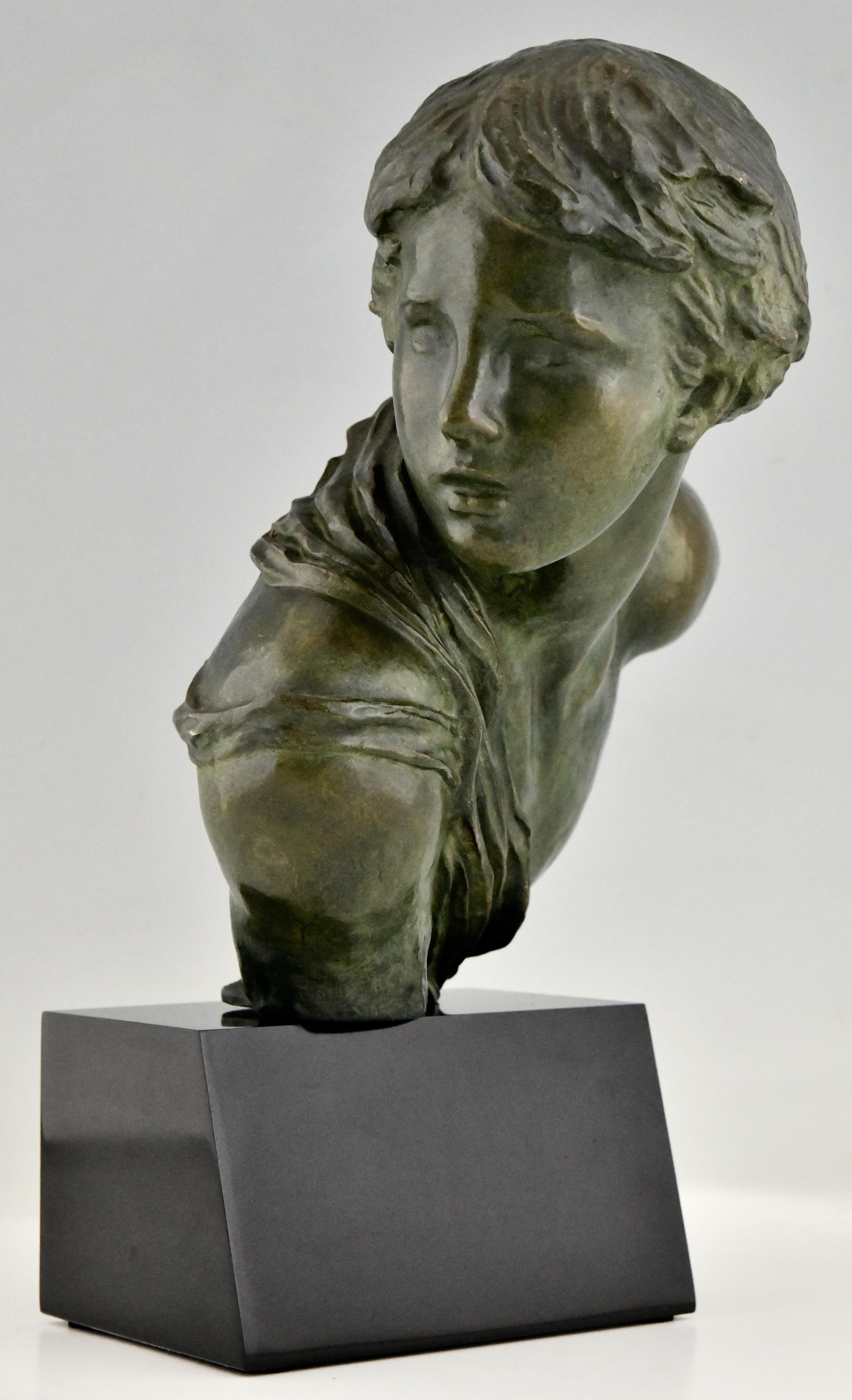 French Art Deco Bronze Sculpture Bust of a Boy by Alexandre Kelety, France, 1930