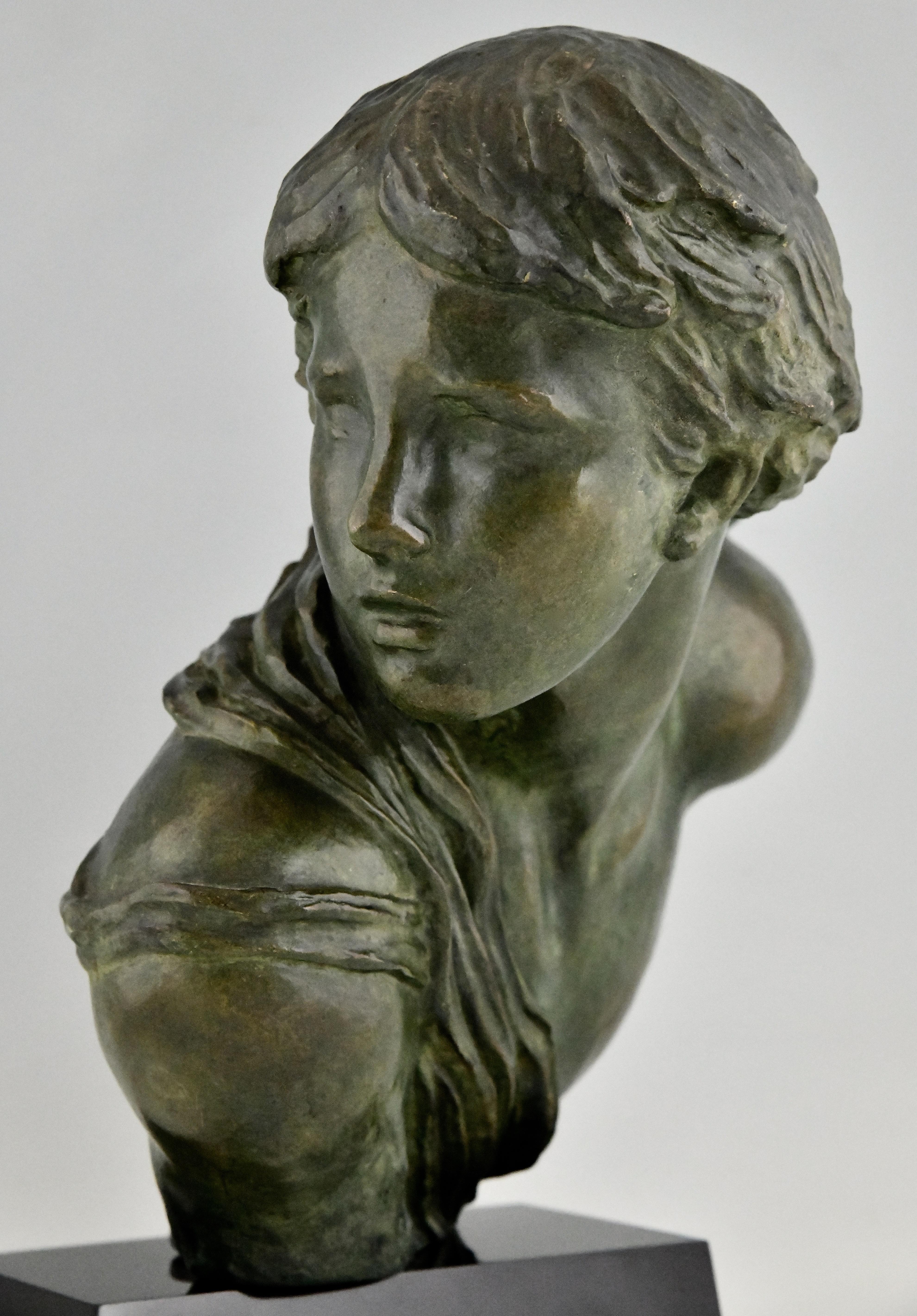 Art Deco Bronze Sculpture Bust of a Boy by Alexandre Kelety, France, 1930 3
