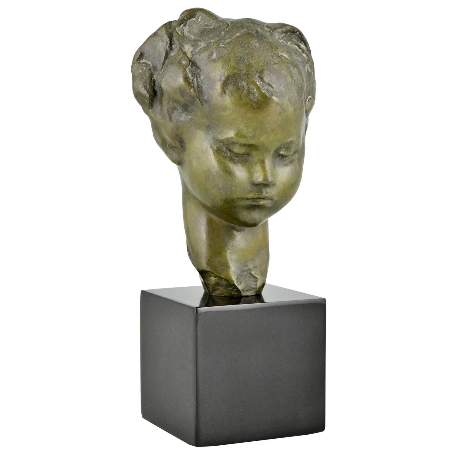 Art Deco Bronze Sculpture Bust of a Girl Amadeo Gennarelli, 1920