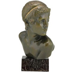 Art Deco Bronze Sculpture Bust of a Young Boy Achilles Constant Roux 1920 France