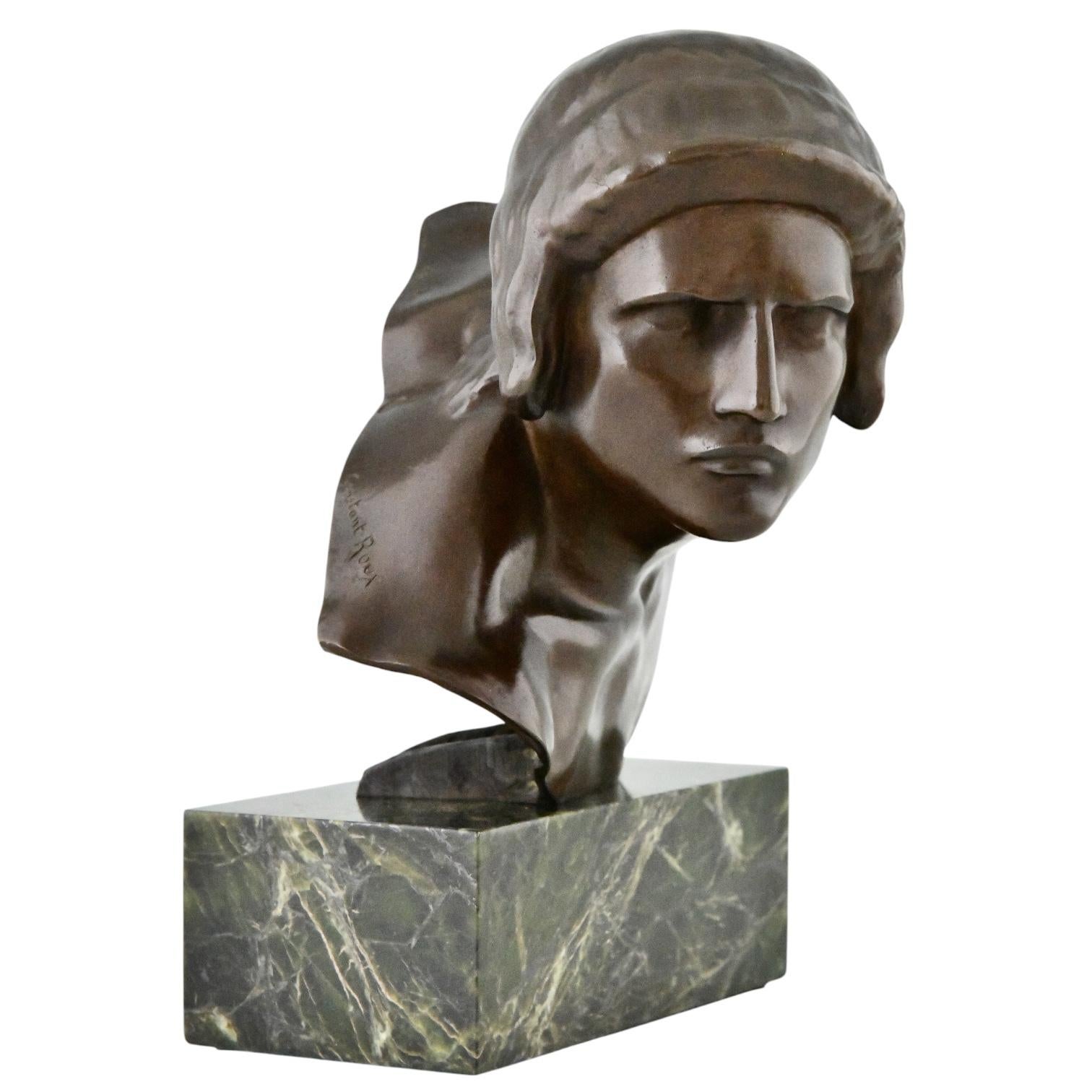 Art Déco Scultura in bronzo Art Deco con busto di Achille di Constant Roux, 1920 in vendita