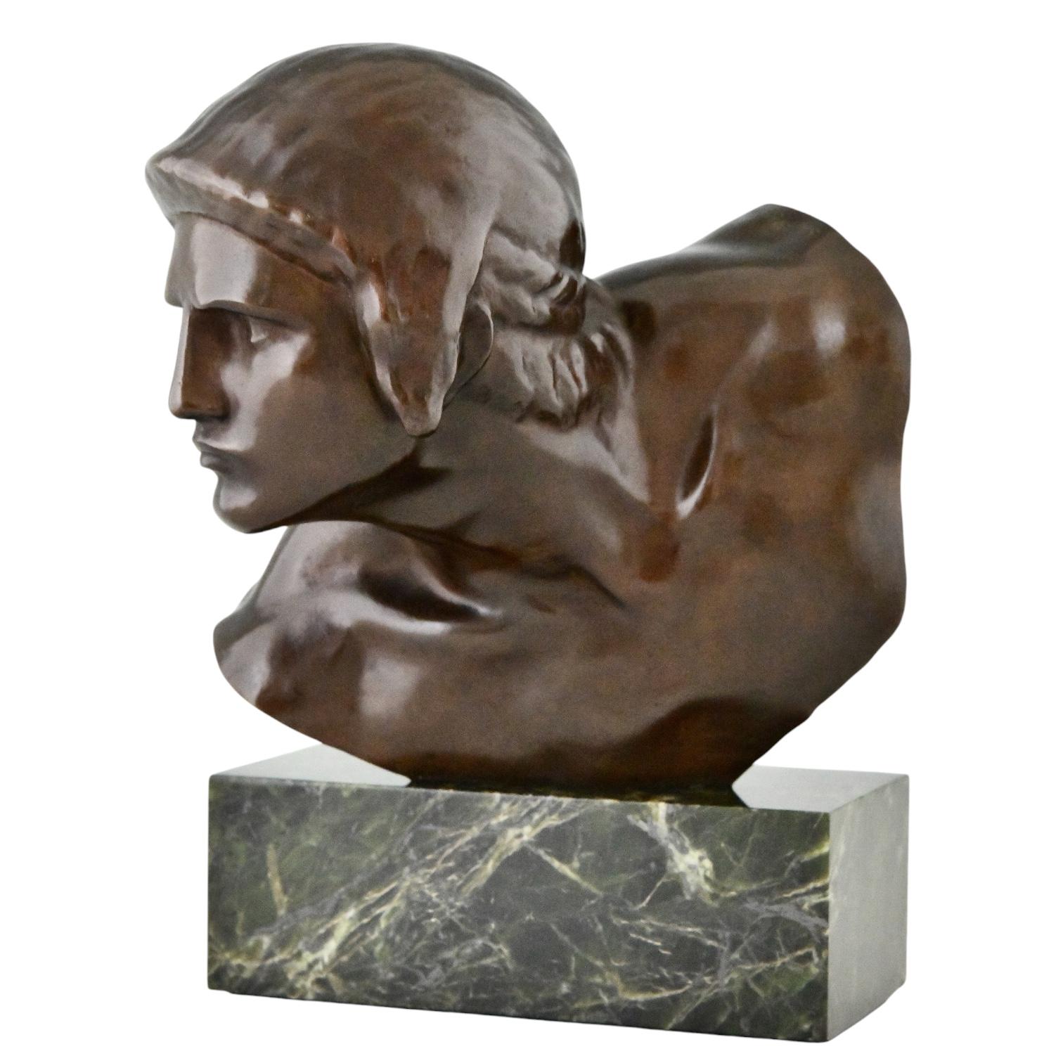 Inizio XX secolo Scultura in bronzo Art Deco con busto di Achille di Constant Roux, 1920 in vendita