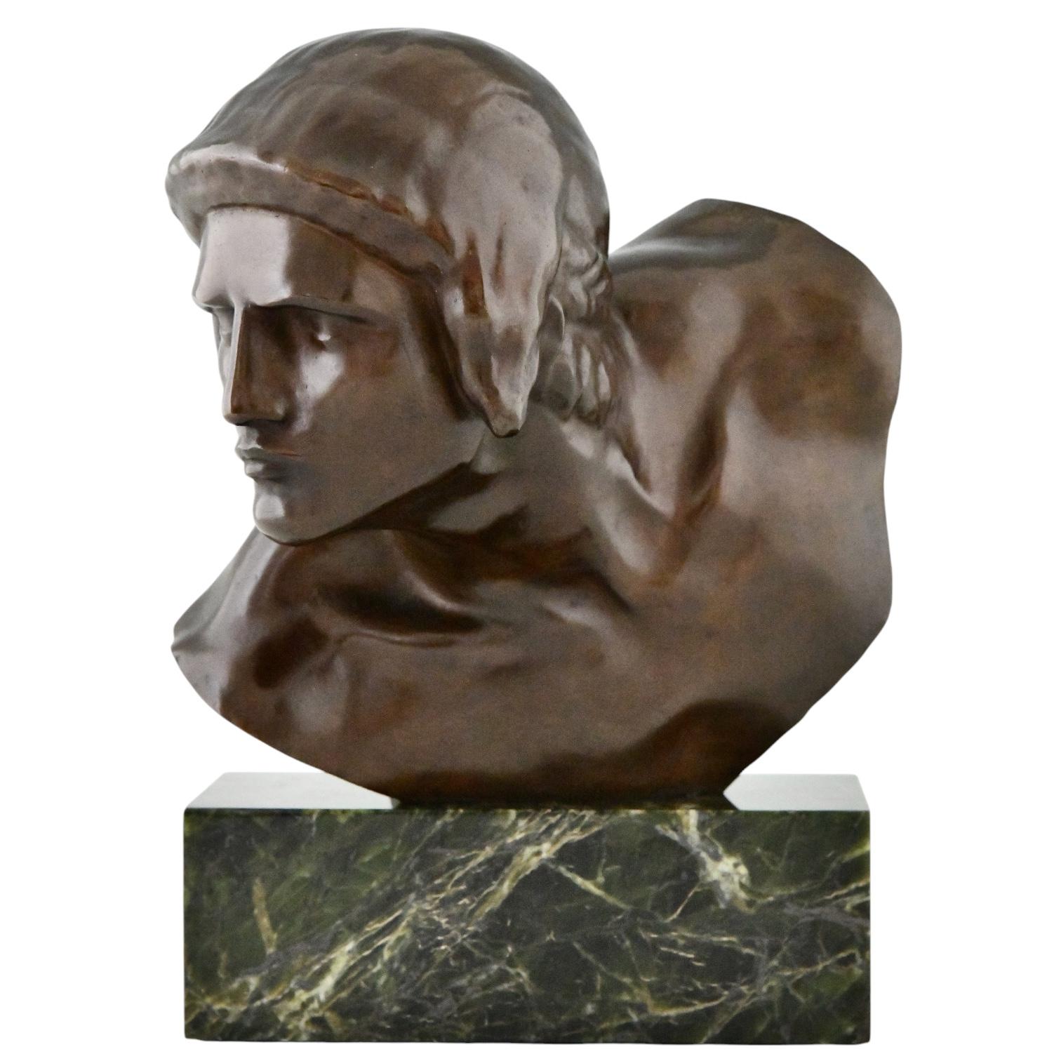 Bronzo Scultura in bronzo Art Deco con busto di Achille di Constant Roux, 1920 in vendita