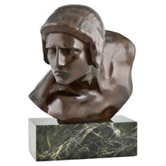 Art Deco Bronze Sculpture Bust of Achilles by Constant Roux, 1920