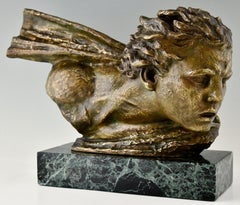 Escultura Art Déco en bronce busto de Jean Mermoz por Alexandre Kelety, 1930