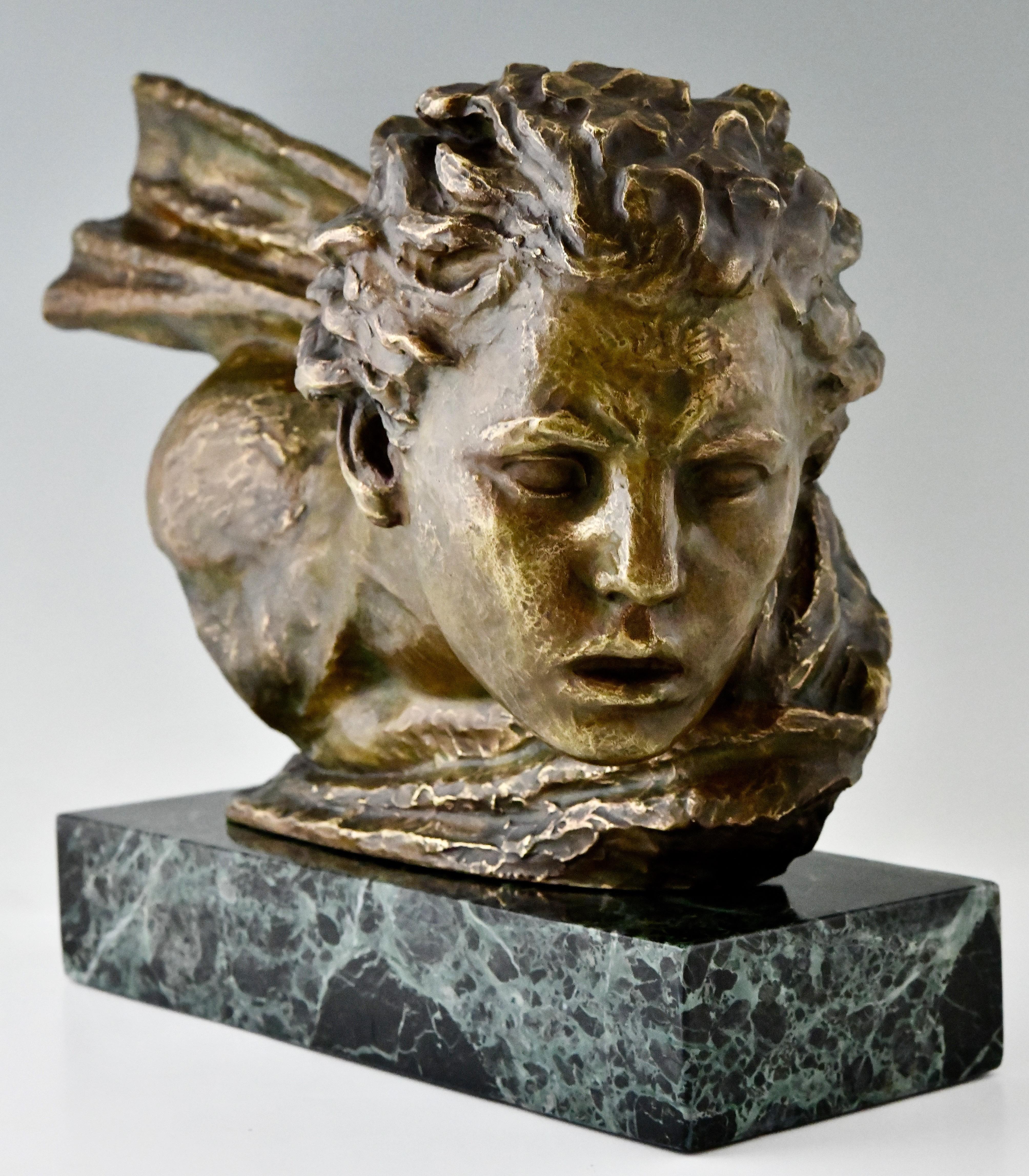 French Art Deco Bronze Sculpture Bust of Jean Mermoz by Alexandre Kelety, 1930
