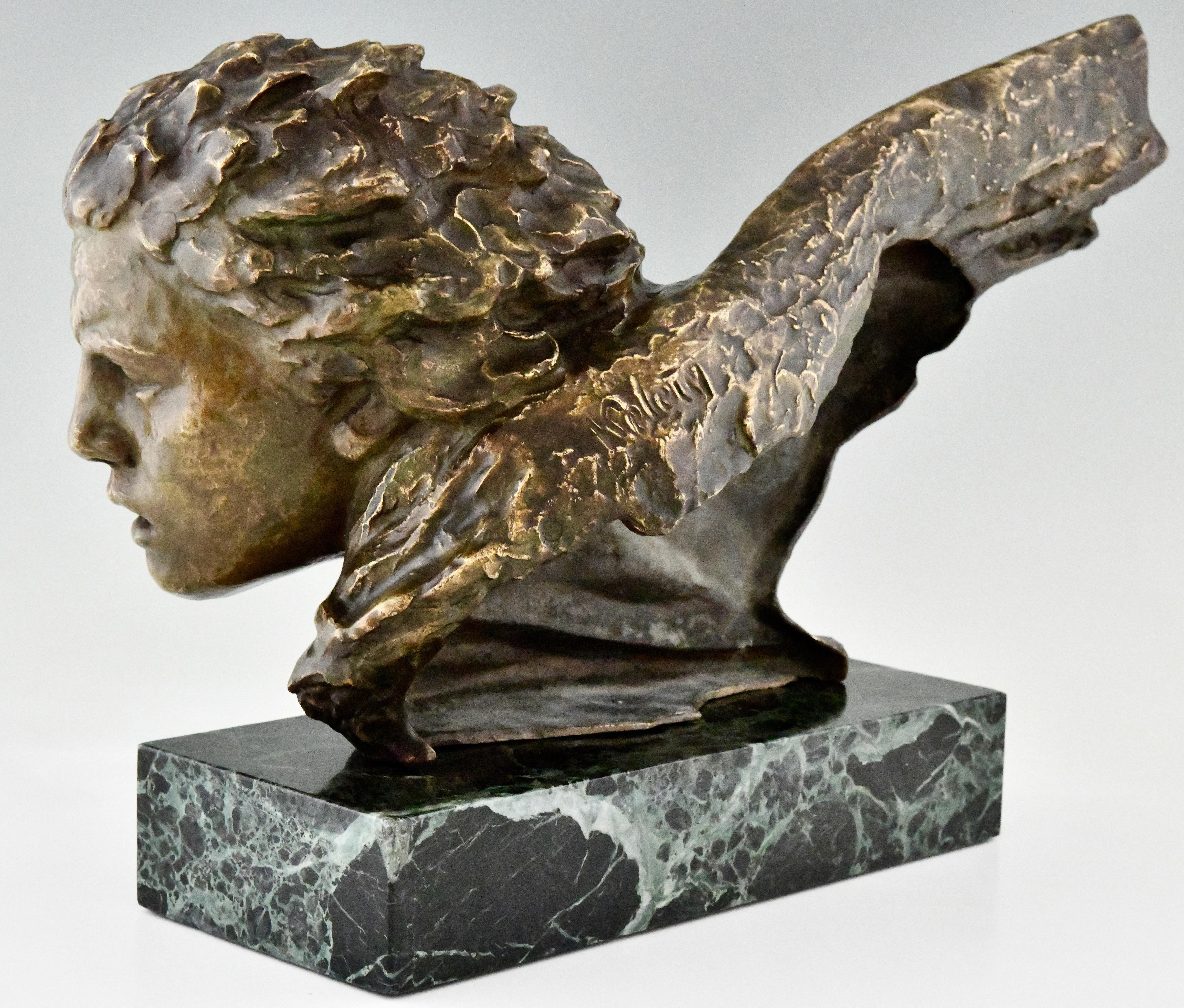 Mid-20th Century Art Deco Bronze Sculpture Bust of Jean Mermoz by Alexandre Kelety, 1930