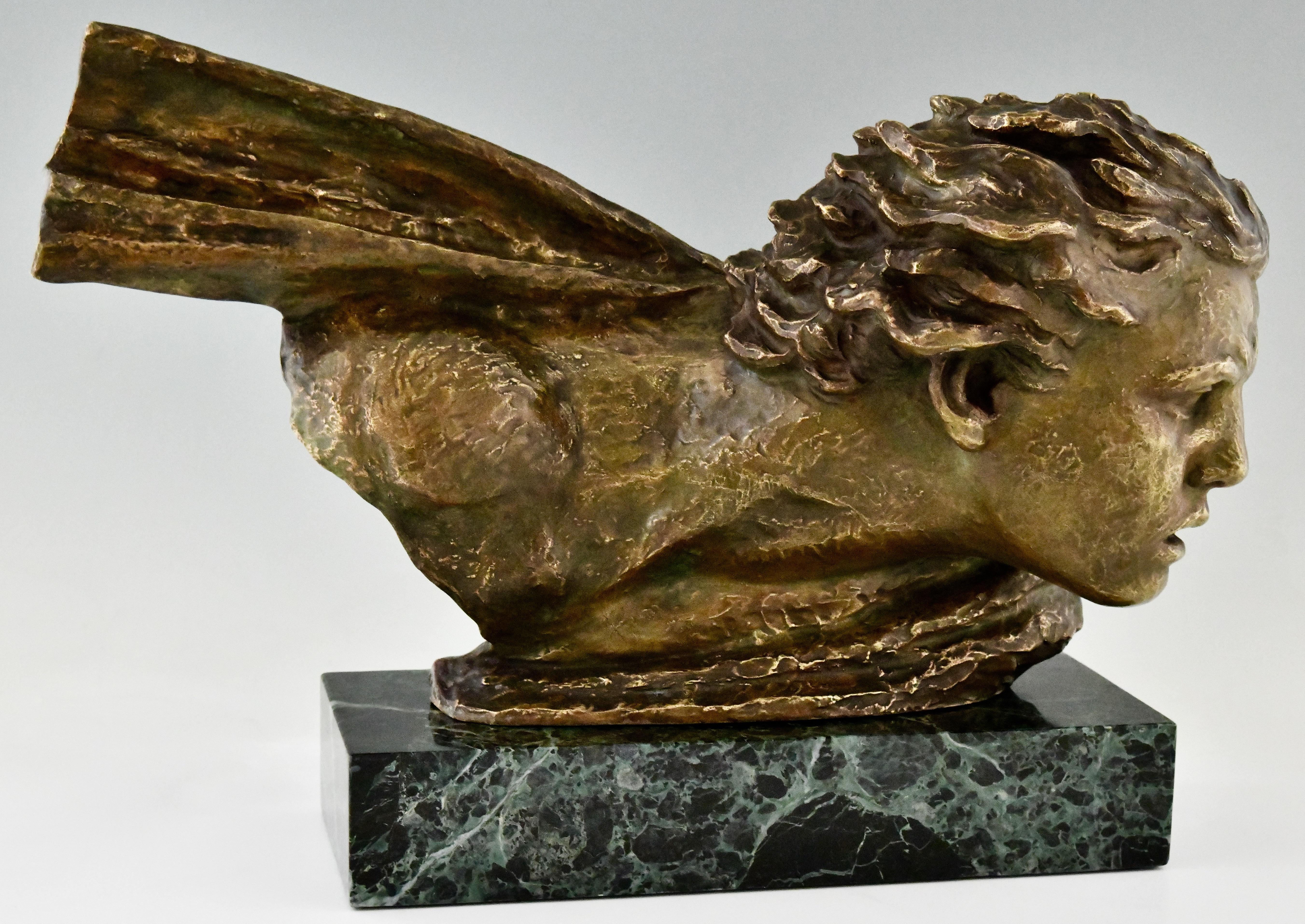 Art Deco Bronze Sculpture Bust of Jean Mermoz by Alexandre Kelety, 1930 4