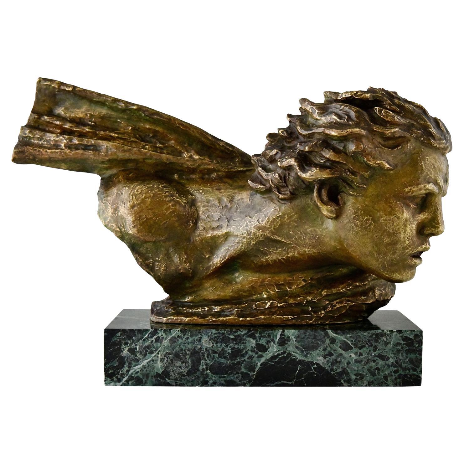 Art Deco Bronze Sculpture Bust of Jean Mermoz by Alexandre Kelety, 1930