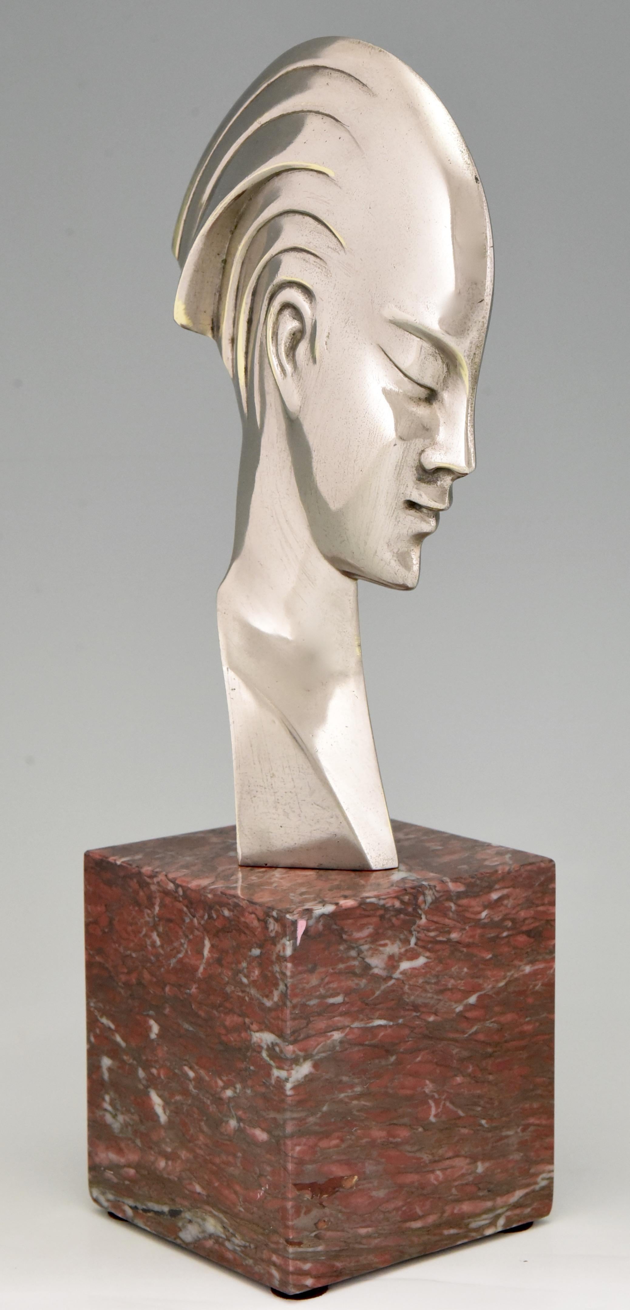 Italian Art Deco bronze sculpture bust woman profile att. to Guido Cacciapuoti 1930