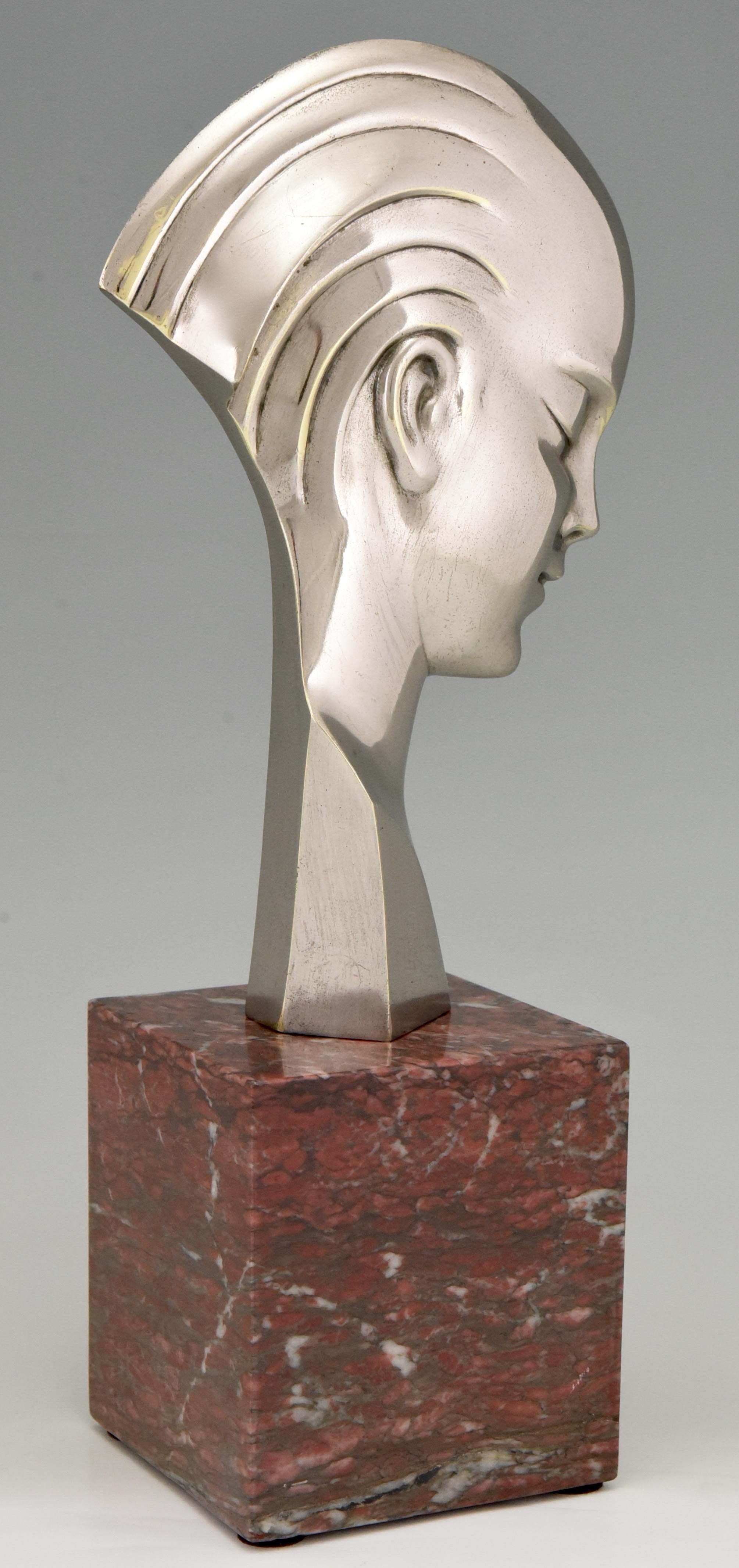 Bronze Art Deco bronze sculpture bust woman profile att. to Guido Cacciapuoti 1930