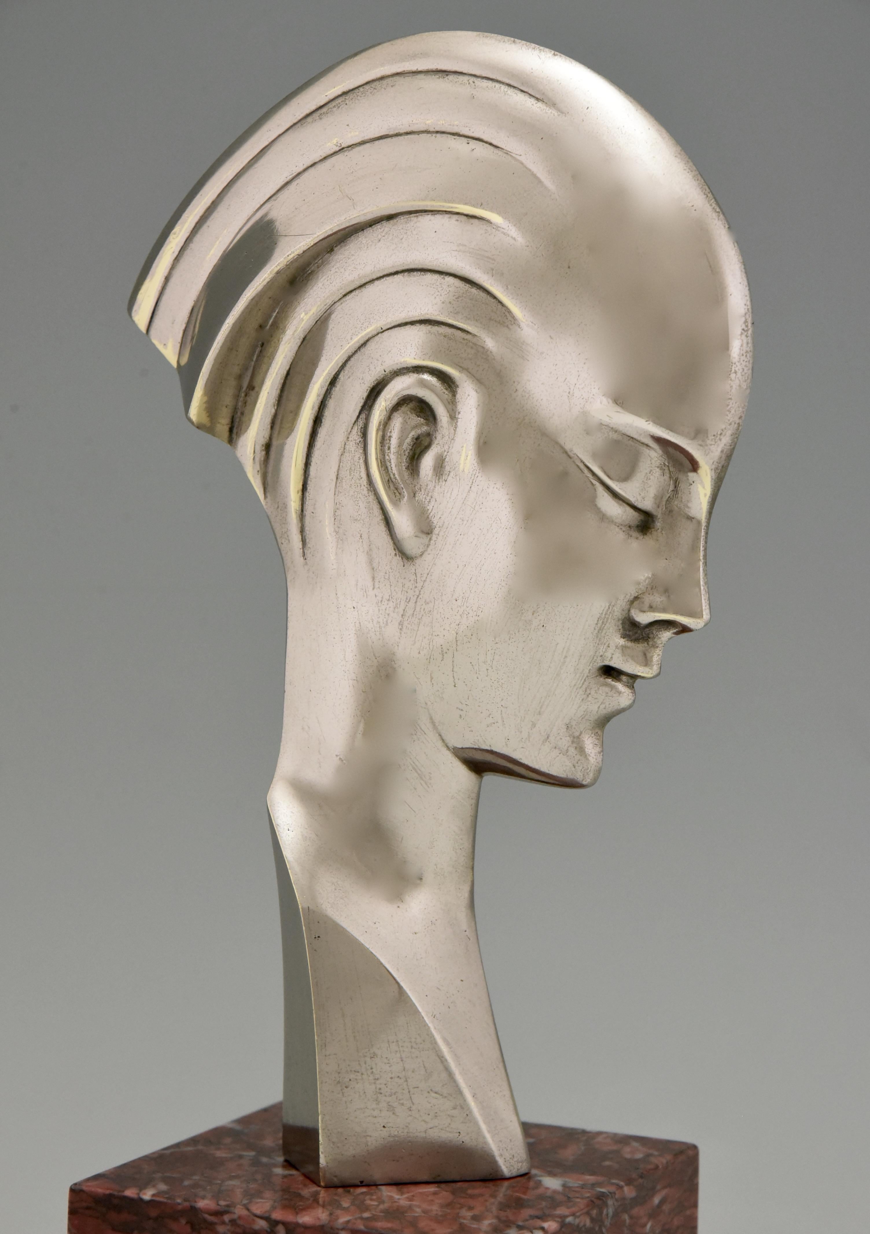 Art Deco bronze sculpture bust woman profile att. to Guido Cacciapuoti 1930 1