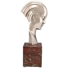 Bronzeskulptur-Büste einer Frau im Art déco-Stil, Profil Guido Cacciapuoti 1930