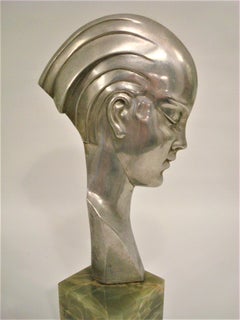 Art Deco Bronze Sculpture Bust Woman Profile Guido Cacciapuoti 1930