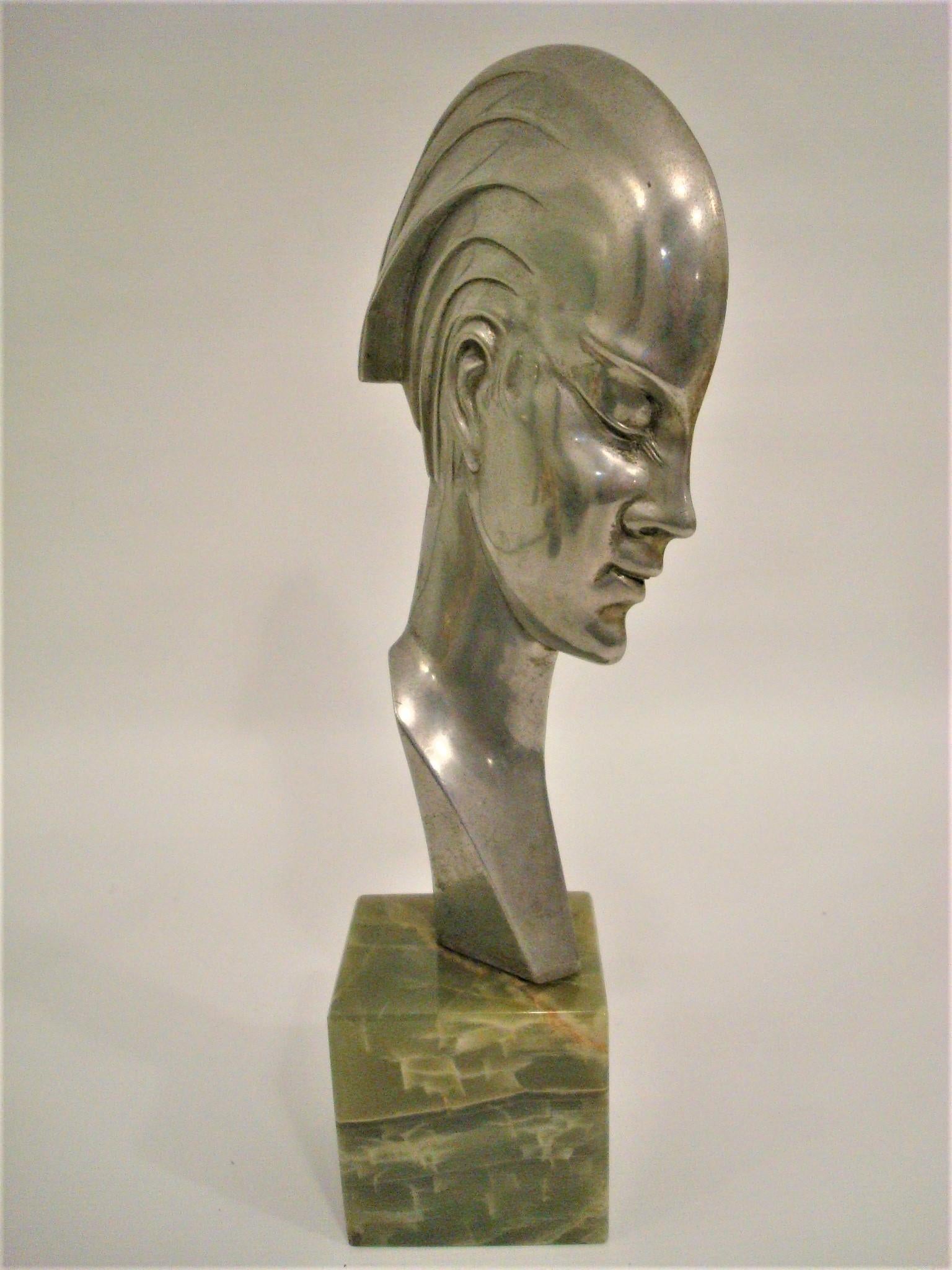 Italian Art Deco Bronze Sculpture Bust Woman Profile Guido Cacciapuoti 1930 For Sale