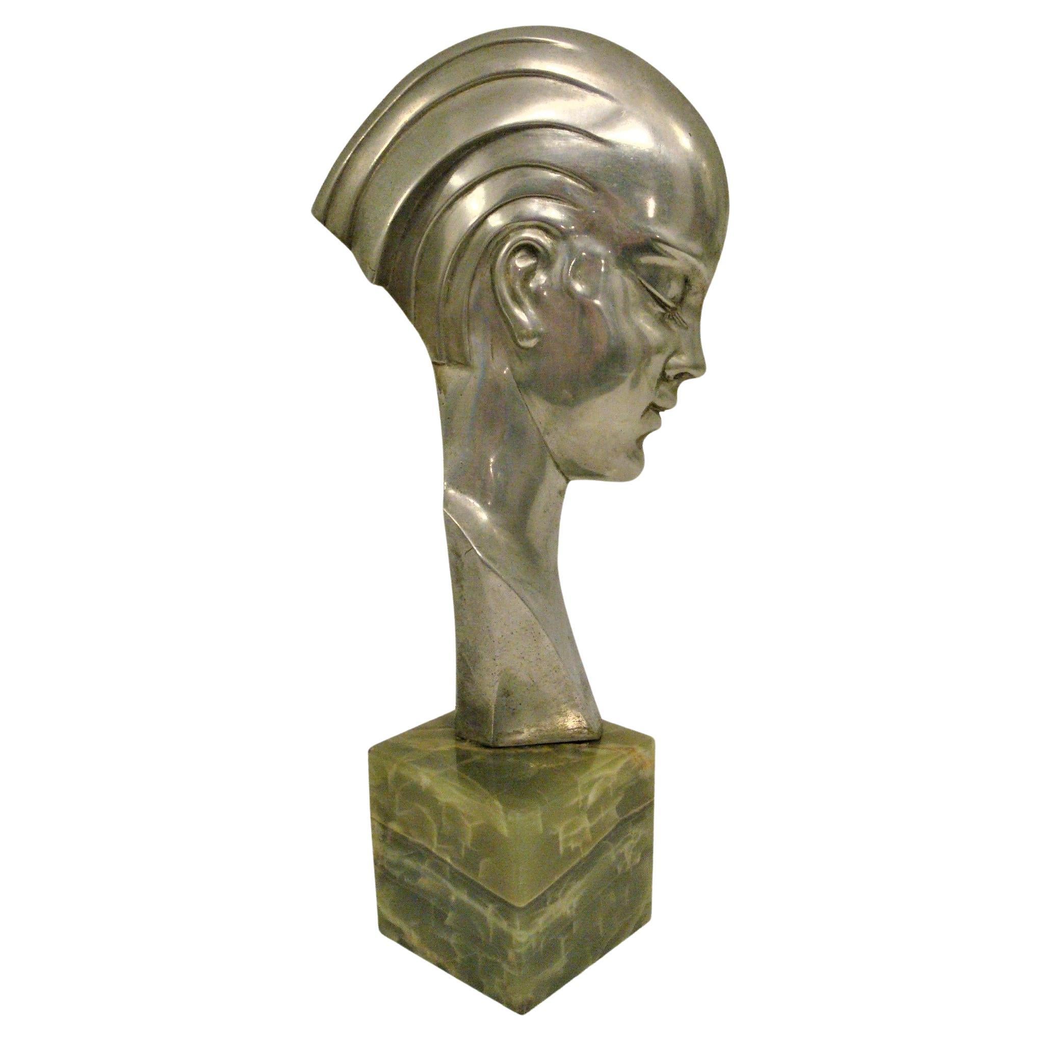 Art Deco Bronze Sculpture Bust Woman Profile Guido Cacciapuoti 1930