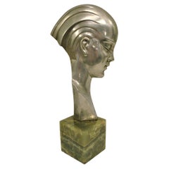 Art Deco Bronze Sculpture Bust Woman Profile Guido Cacciapuoti 1930
