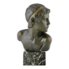 Escultura Art Déco Busto de bronce Joven Aquiles de Constant Roux, 1920