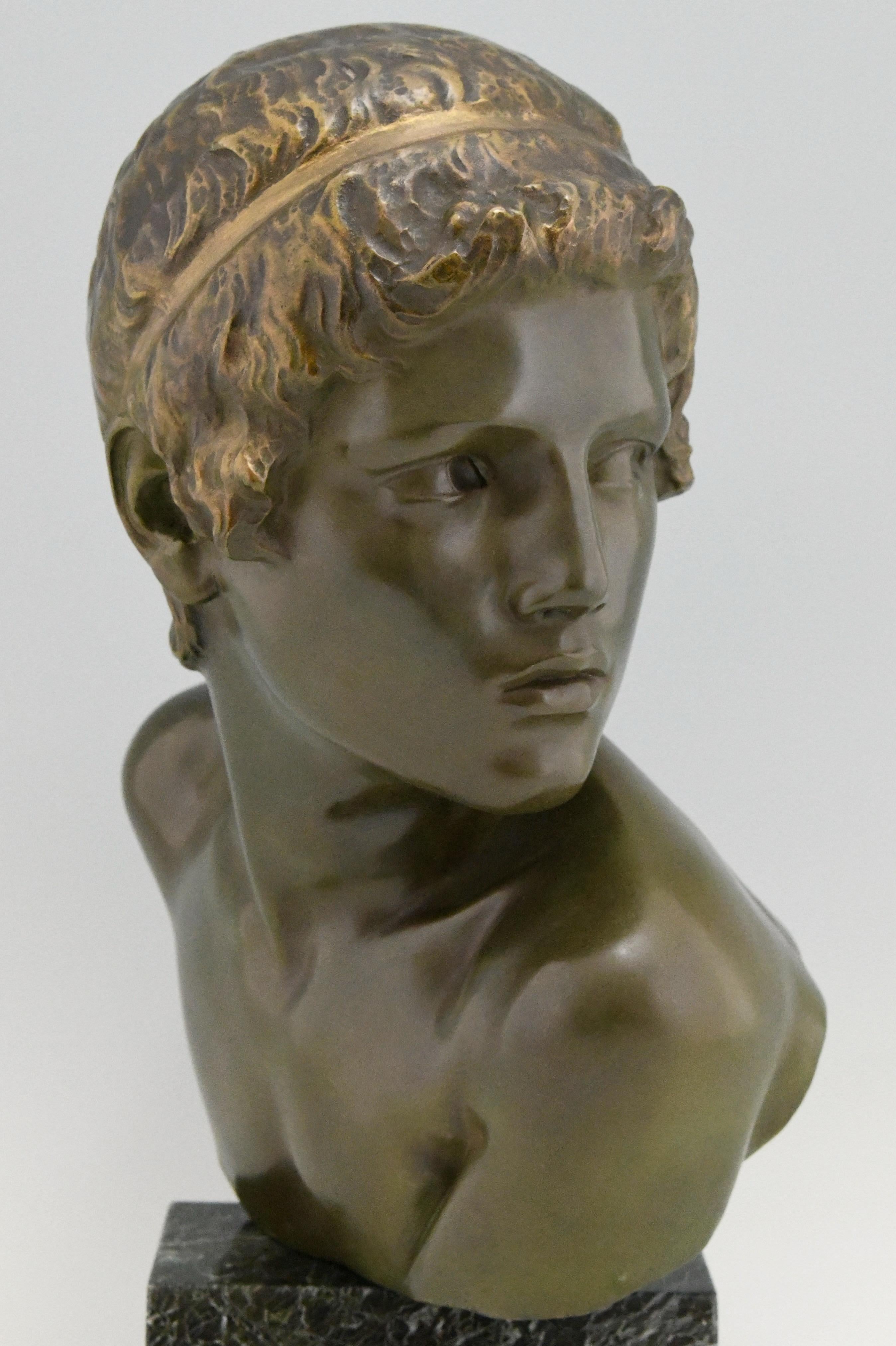 Art Deco Bronze Sculpture Bust Young Boy Achilles by Constant Roux, 1920 1