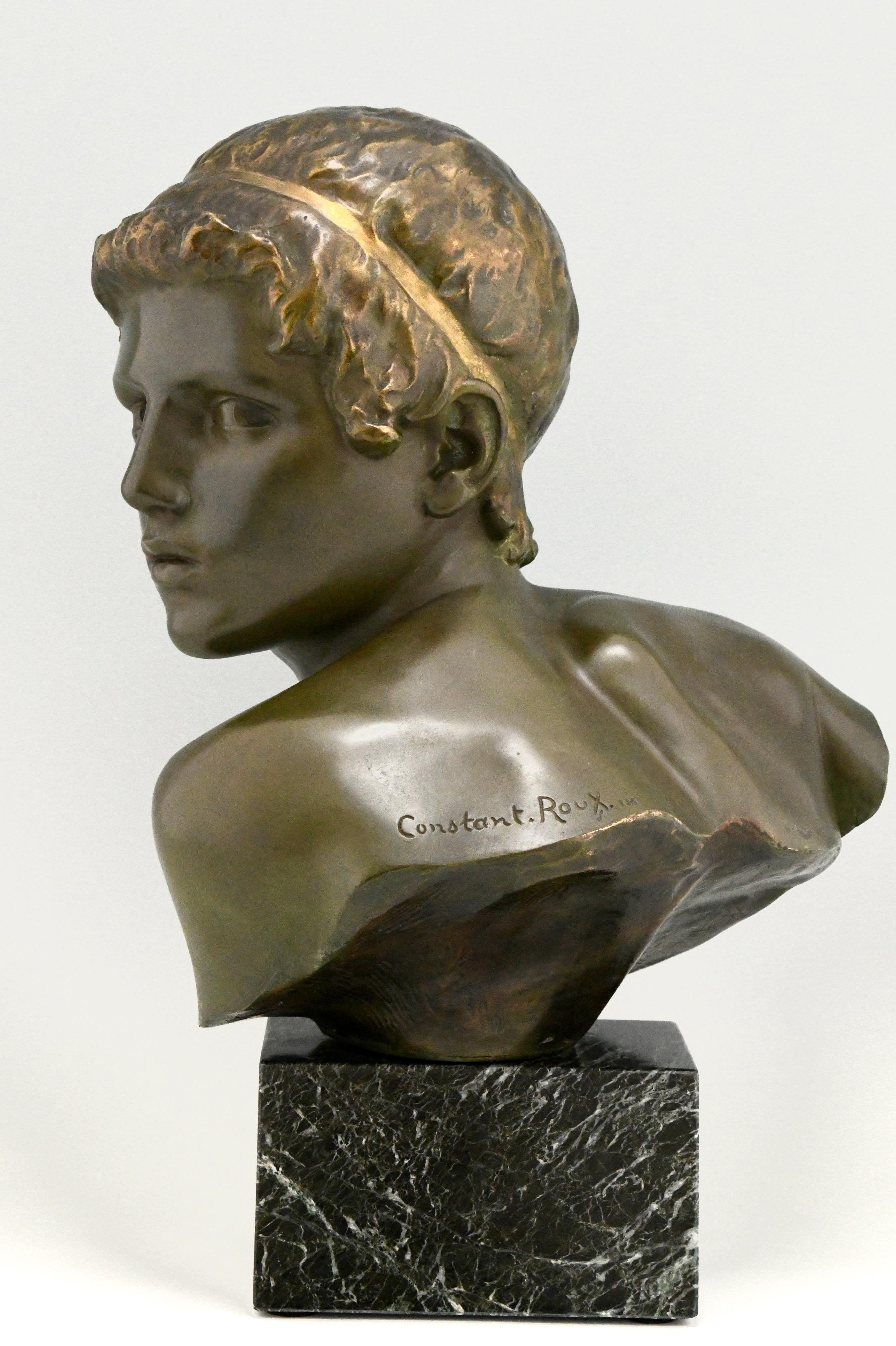 Art Deco Bronze Büste Junger Knabe Achilles von Constant Roux:: 1920 (Patiniert)