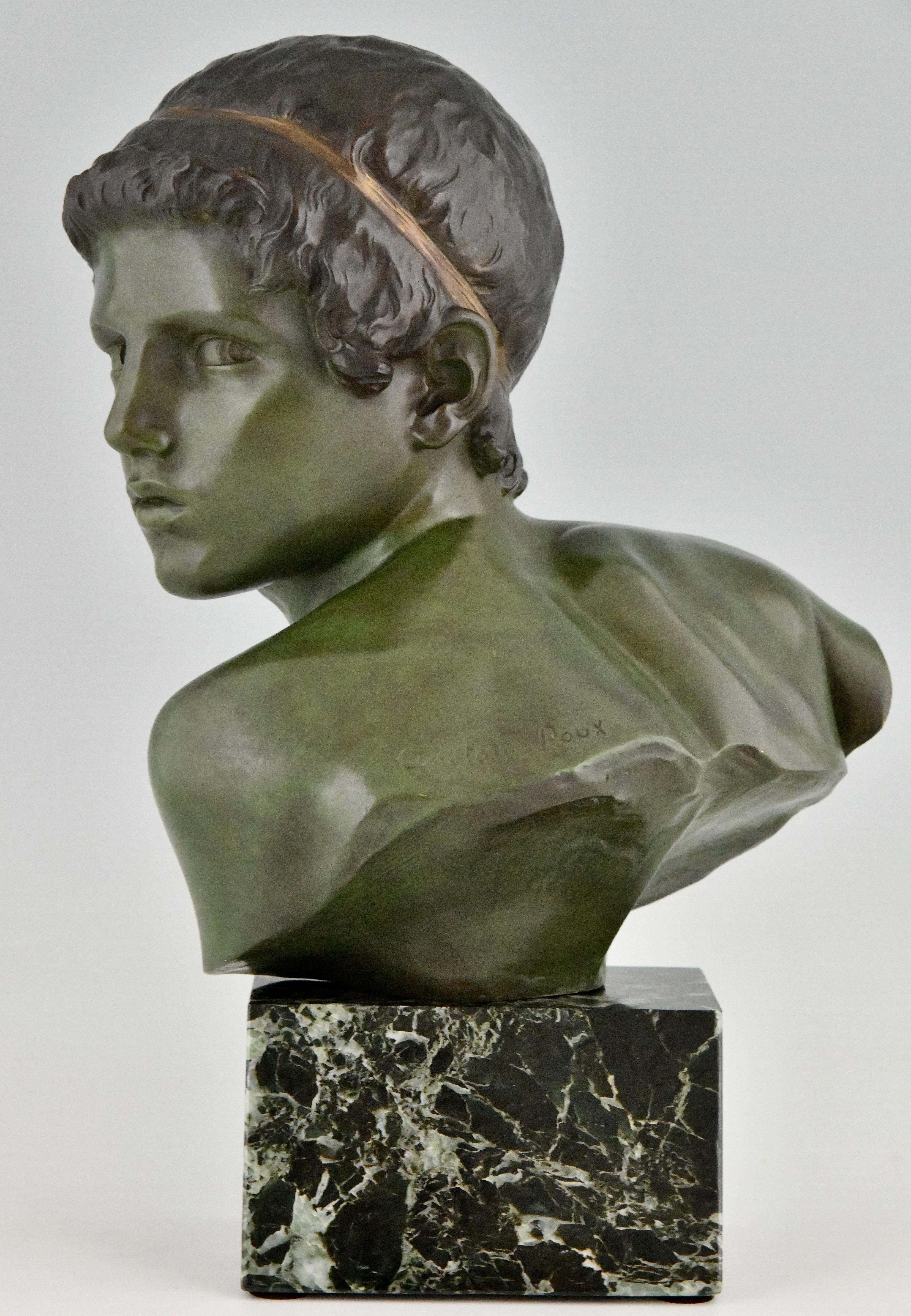 Early 20th Century Art Deco Bronze Sculpture Bust Young Boy Achilles by Constant Roux, 1920