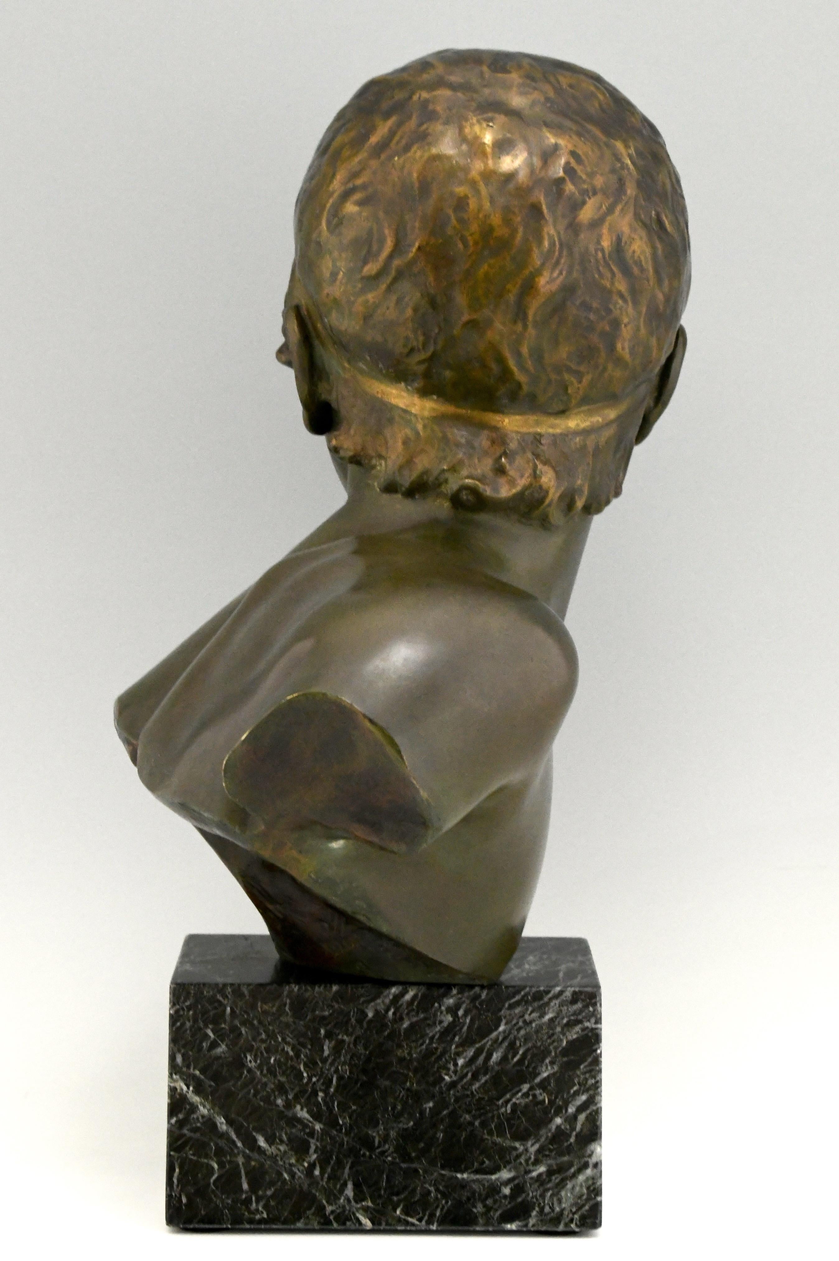 Patinated Art Deco Bronze Sculpture Bust Young Boy Achilles by Constant Roux, 1920