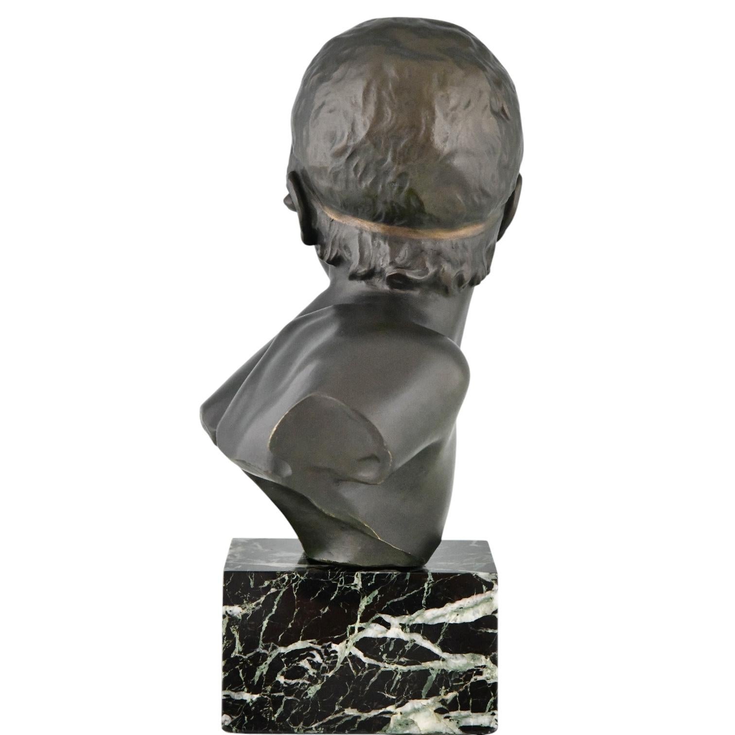 Inizio XX secolo Scultura in bronzo Art Deco con busto del giovane Achille di Constant Roux, 1920 in vendita