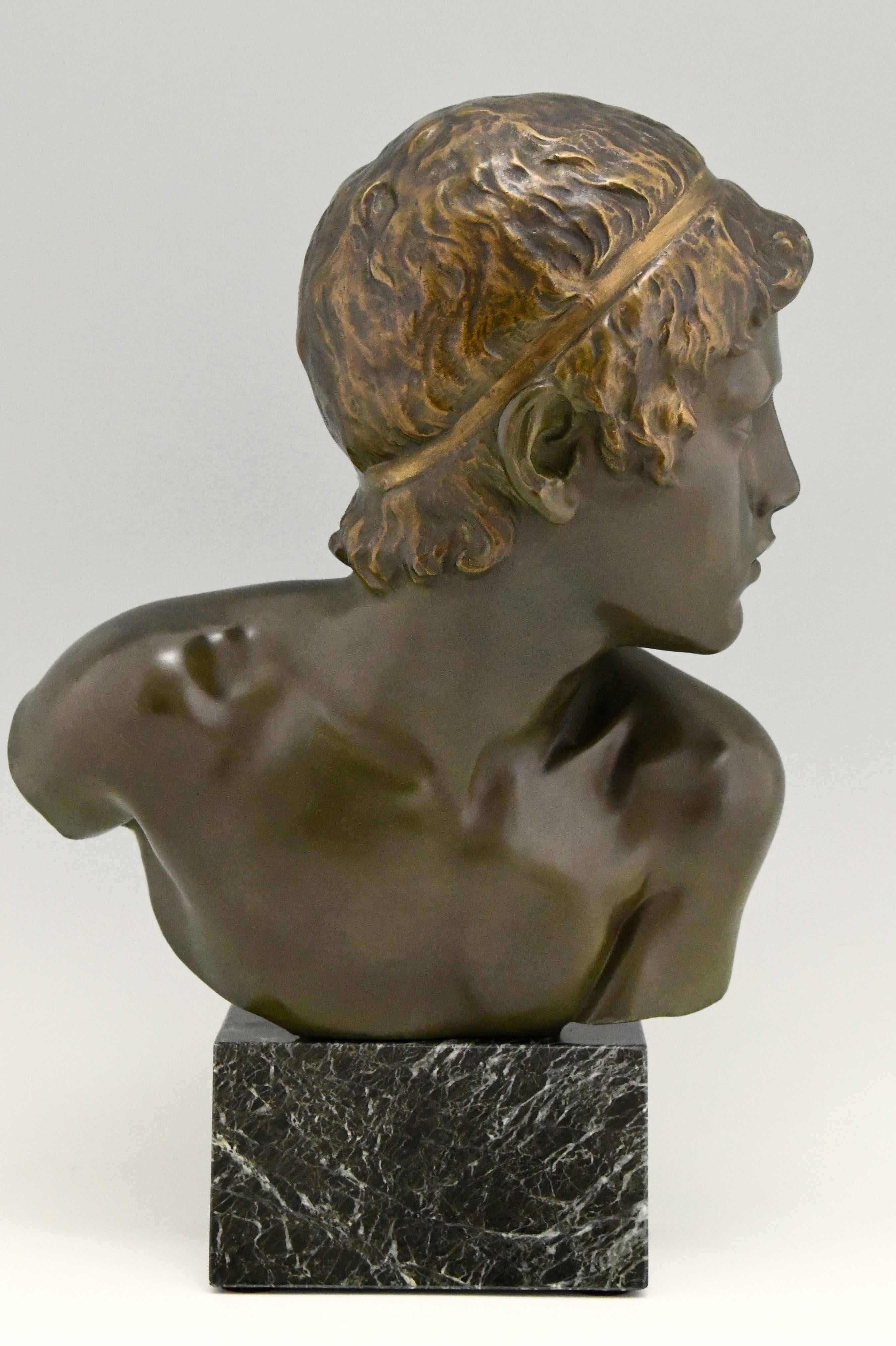 Art Deco Bronze Sculpture Bust Young Boy Achilles by Constant Roux, 1920 In Good Condition In Antwerp, BE