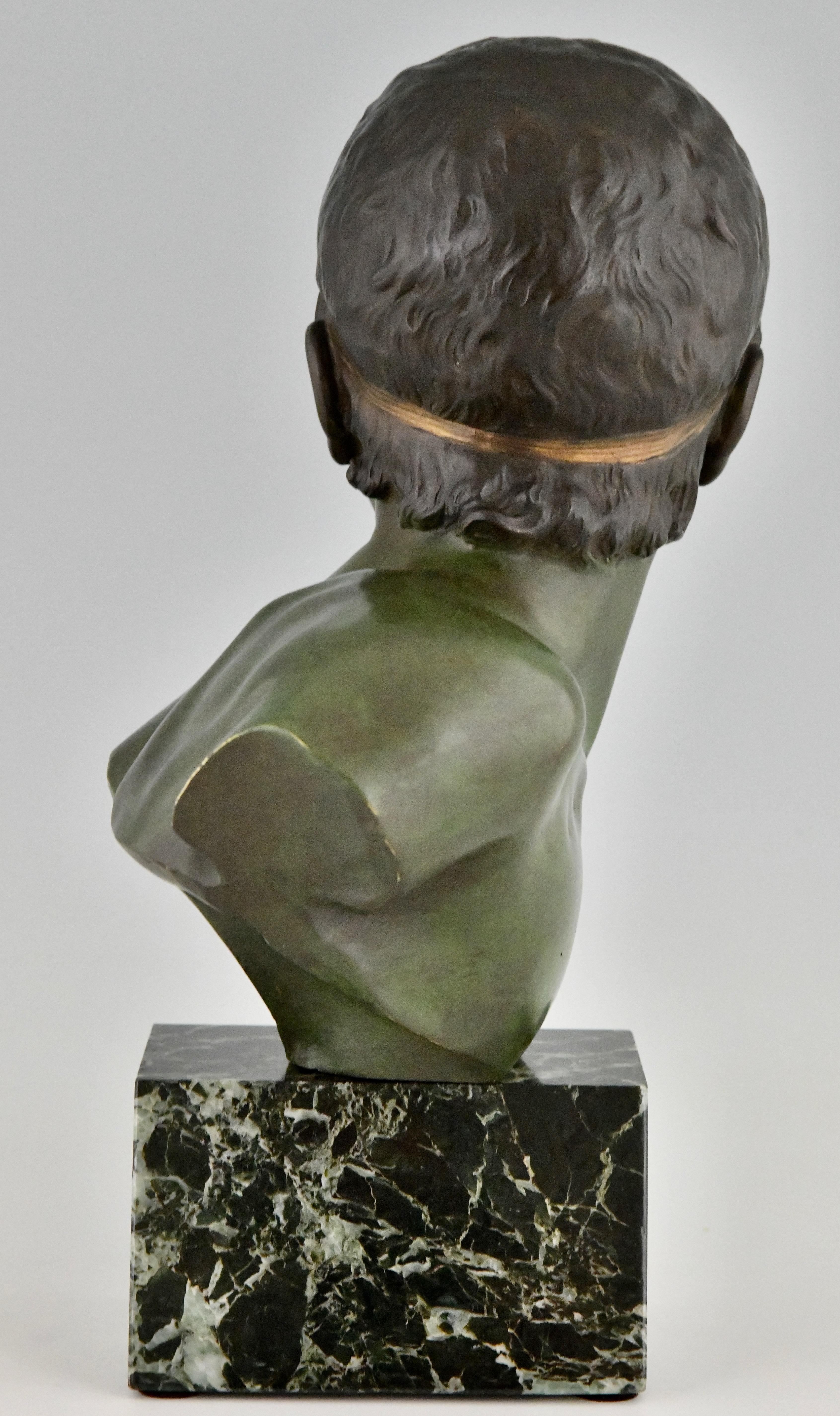 Art Deco Bronze Sculpture Bust Young Boy Achilles by Constant Roux, 1920 1