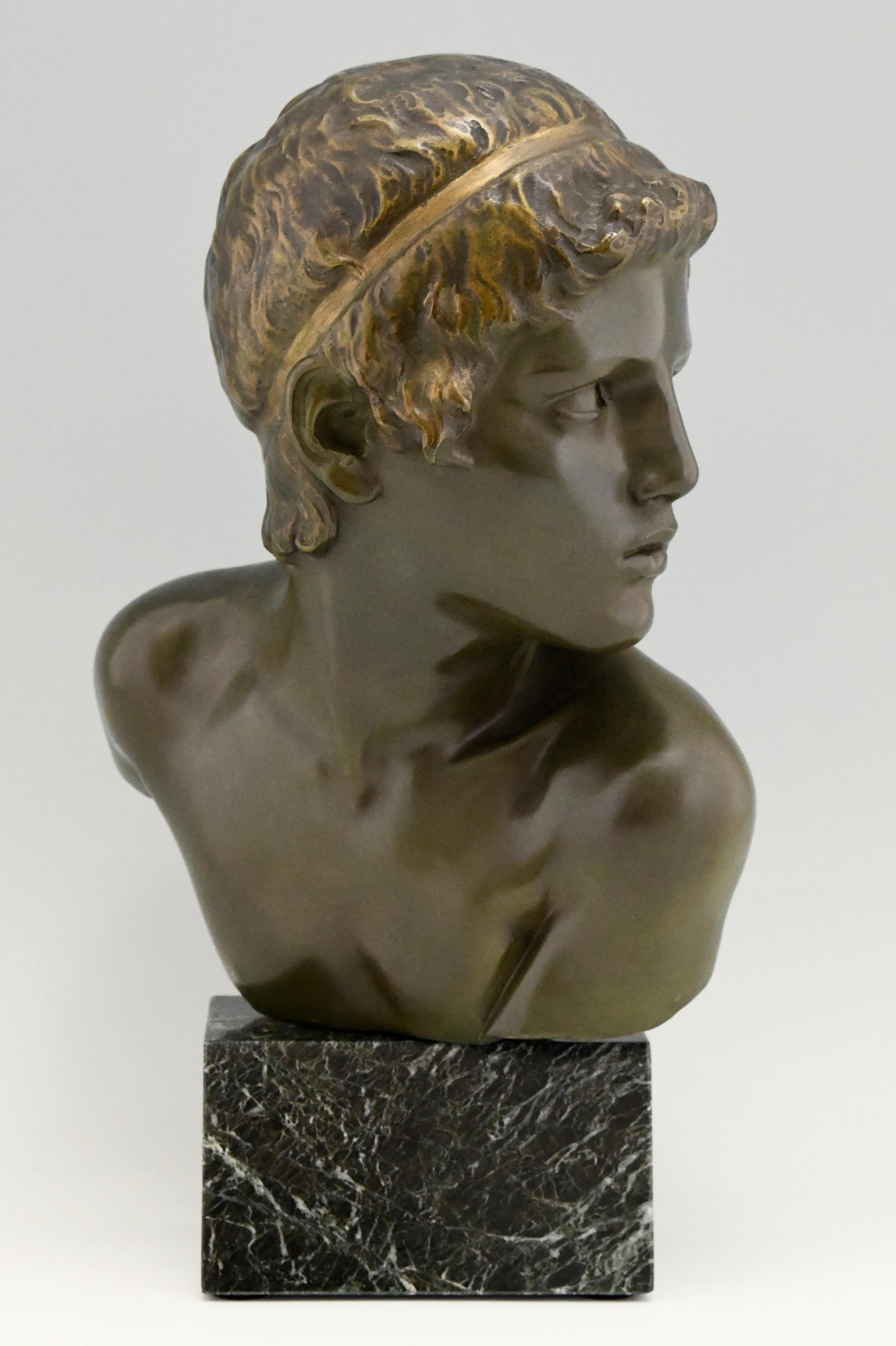 Early 20th Century Art Deco Bronze Sculpture Bust Young Boy Achilles by Constant Roux, 1920