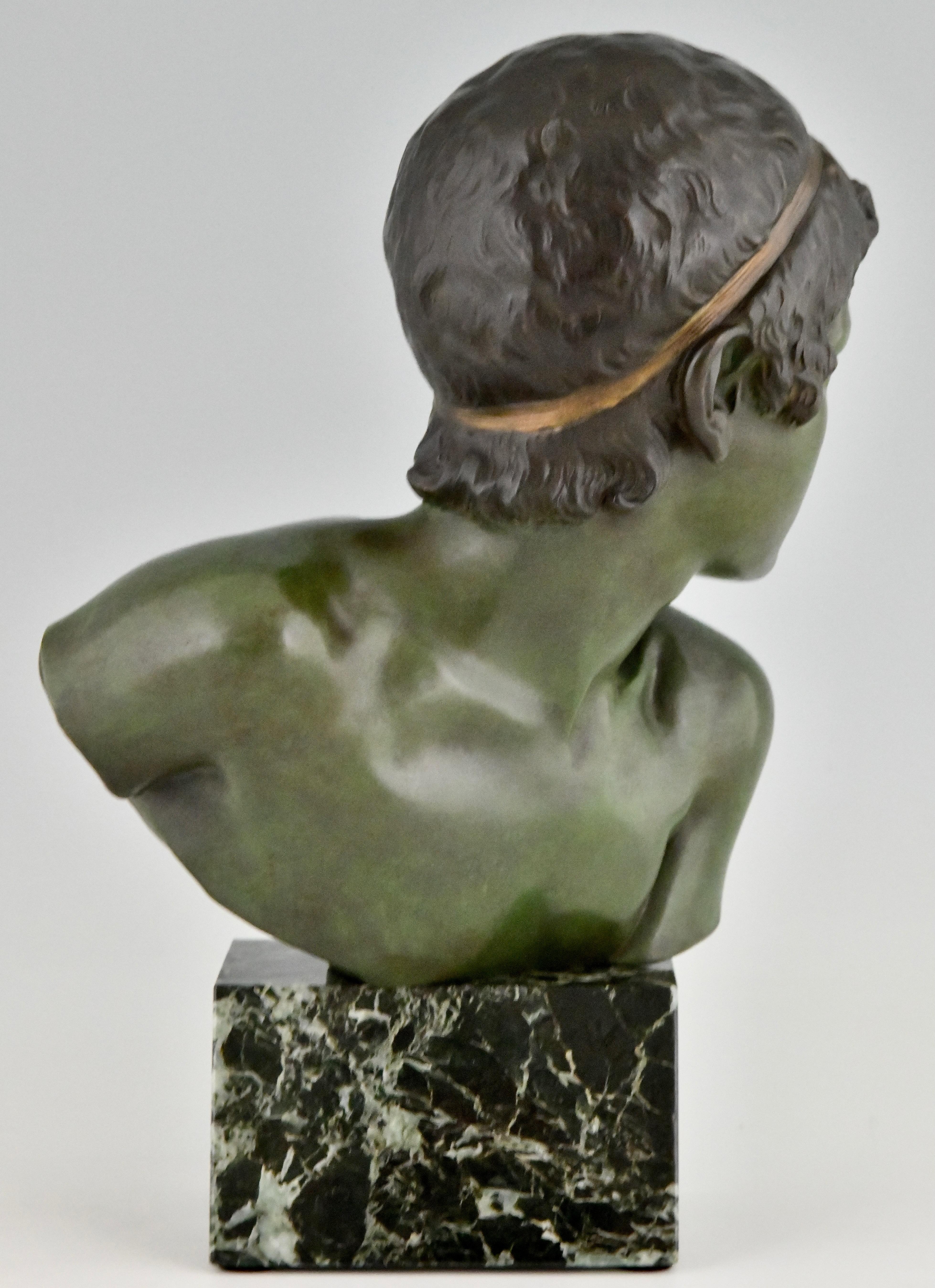 Art Deco Bronze Sculpture Bust Young Boy Achilles by Constant Roux, 1920 2