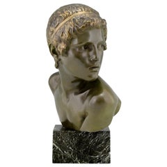 Art Deco Bronze Sculpture Bust Young Boy Achilles by Constant Roux, 1920